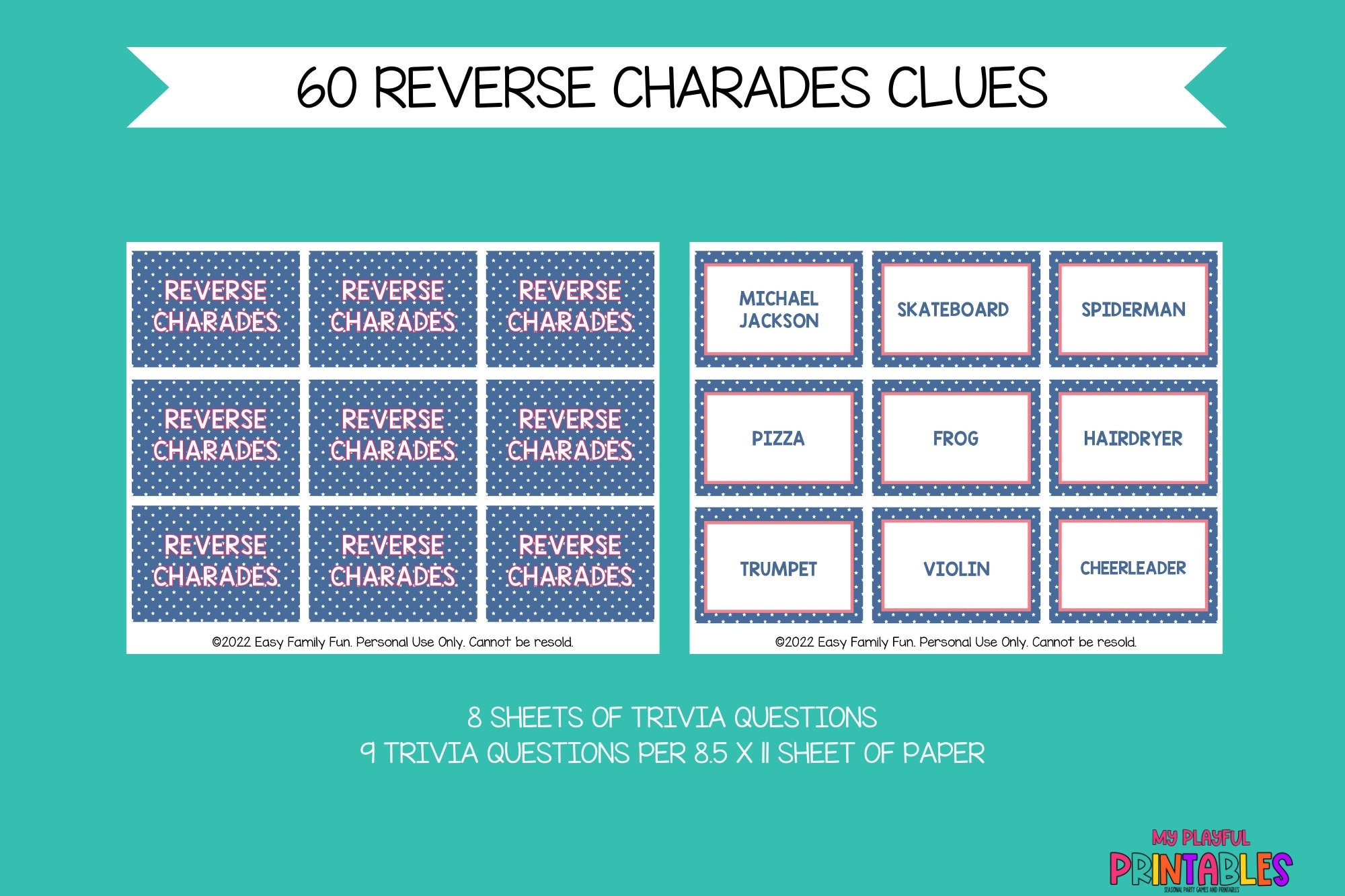 50 Reverse Charades Charades Games Charades For Family Family Fun Charades For Kids Games For Kids Funny Group Game Family Game Etsy