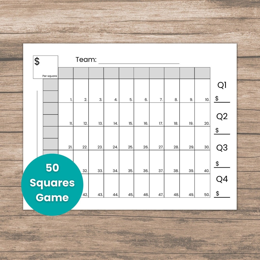 50 Squares Game Blank Template For Fundraisers Sports Games Football Parties Office Pools And Sports Betting Etsy