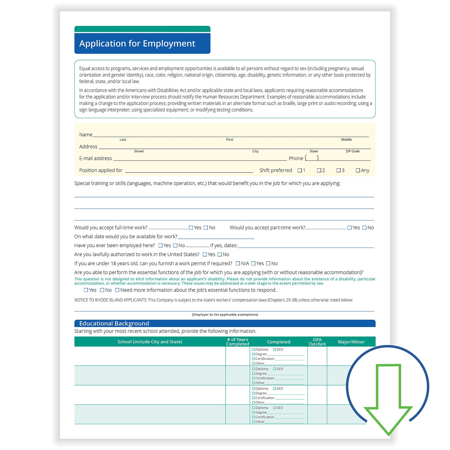 printable job application form near me