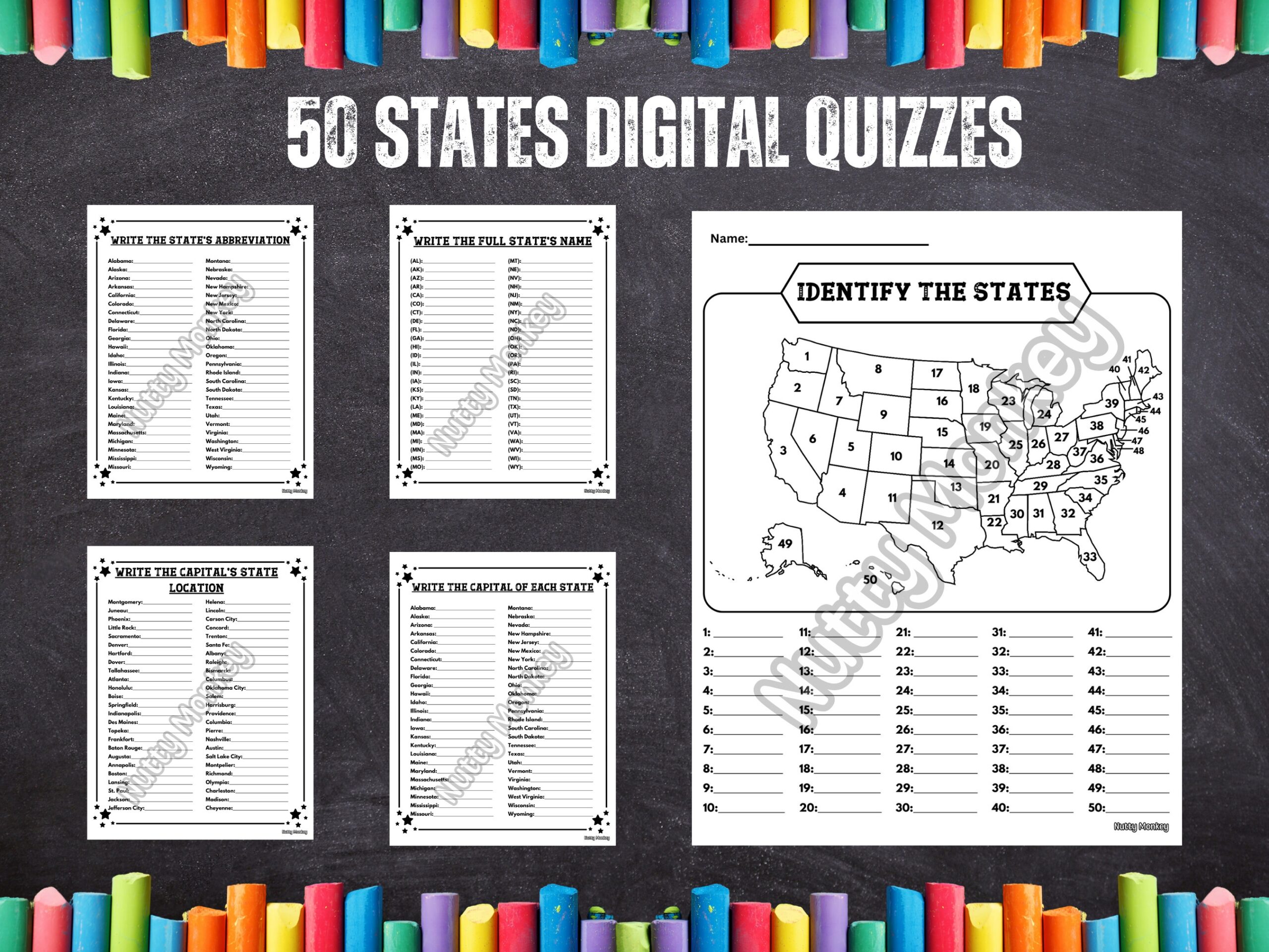 states and capitals quiz printable