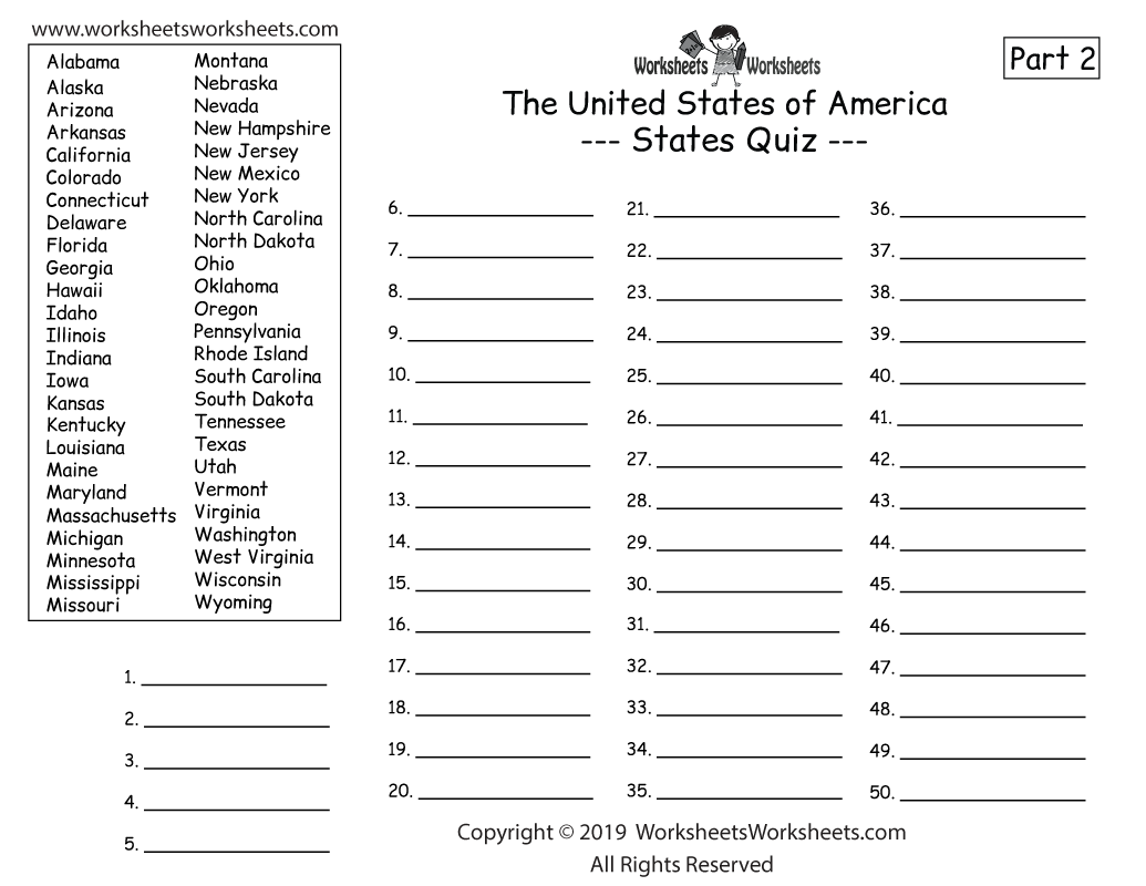 50 States Worksheets Worksheets Library