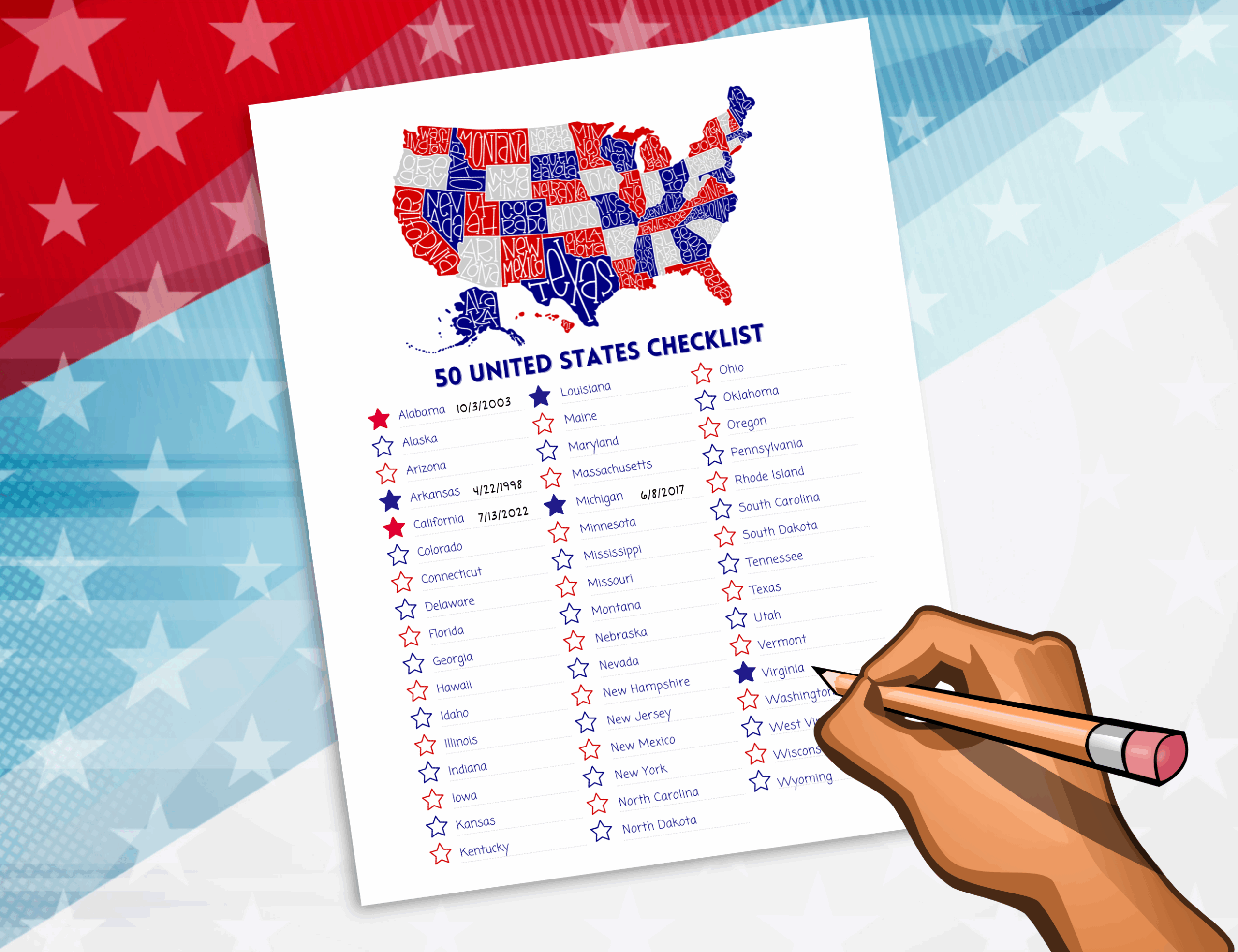 50 United States Checklist PRINTABLE 