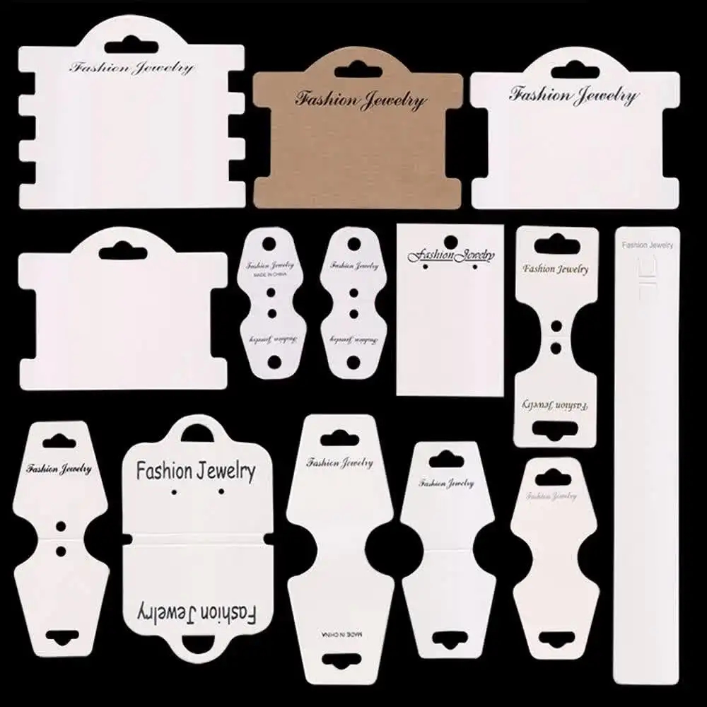 50pcs Display Cards For Necklace Bracelet Earrings Ear Studs Cardboard Package Hair Clips White Craft Hang Tag Card Wholesale
