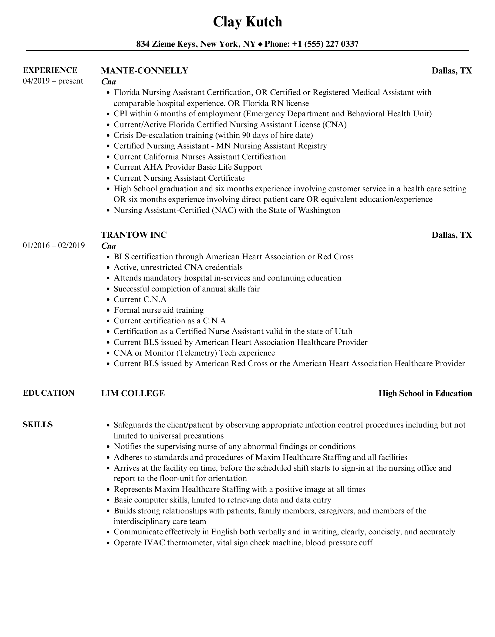 51 Certified Nursing Assistant CNA Resume Templates For 2024 Worksheets Library