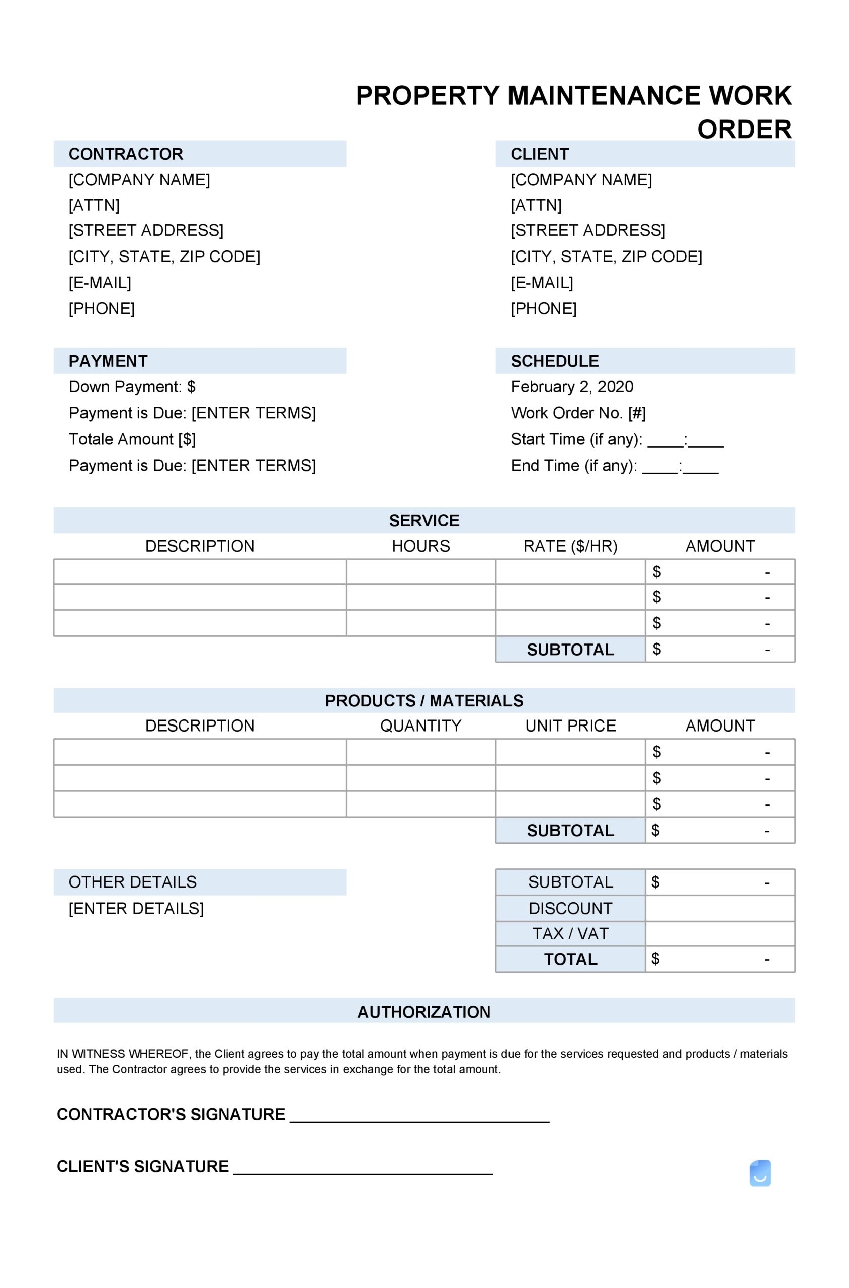 52 Printable Work Order Templates Excel Word PDF 