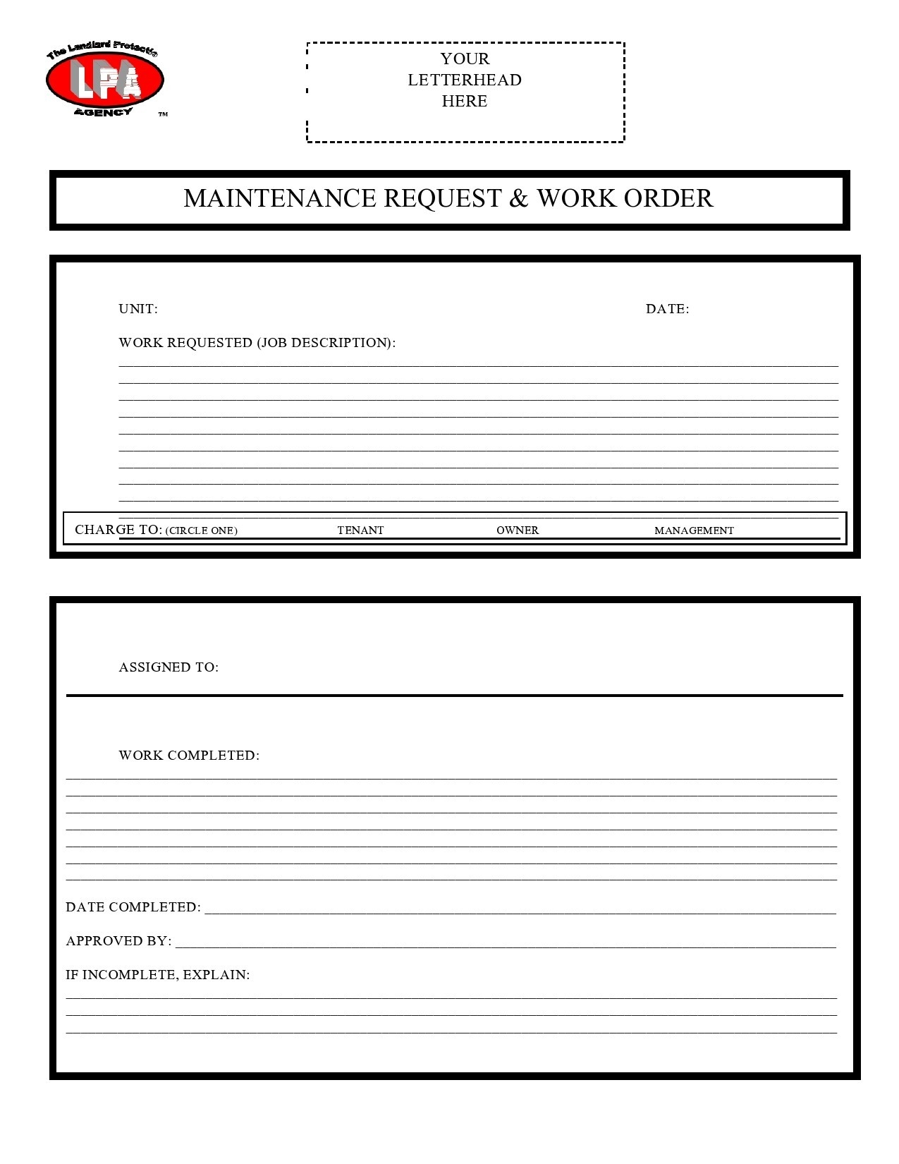 free printable work order checklist sheets