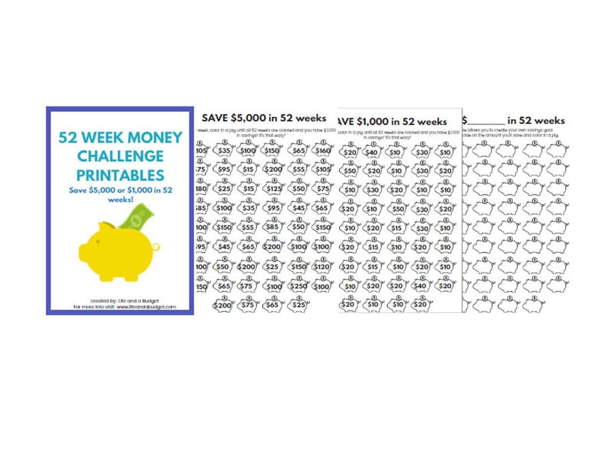 52 Week Money Challenge Template A Coloring Printable Life And A Budget