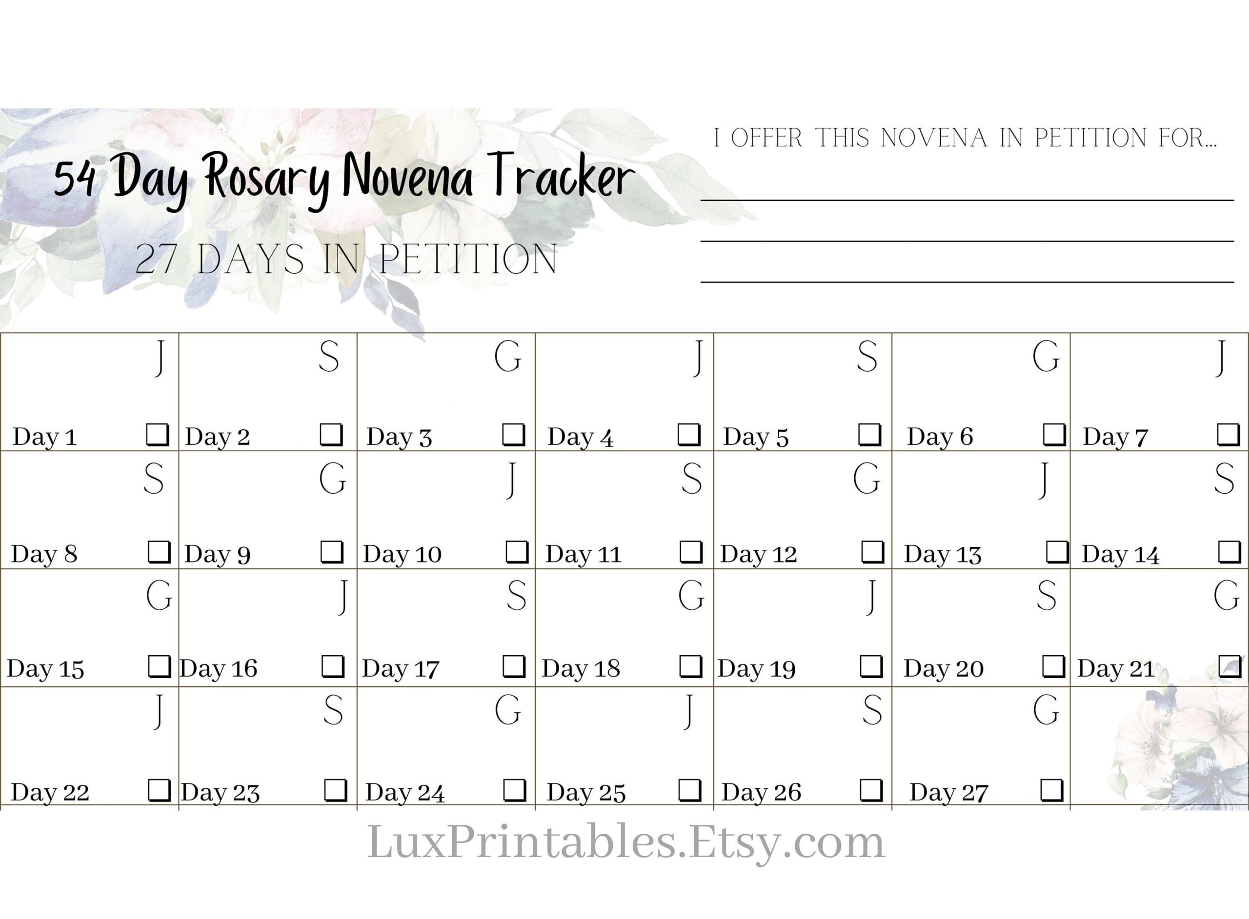 54 Day Rosary Novena Tracker Catholic Prayers Instant Digital 