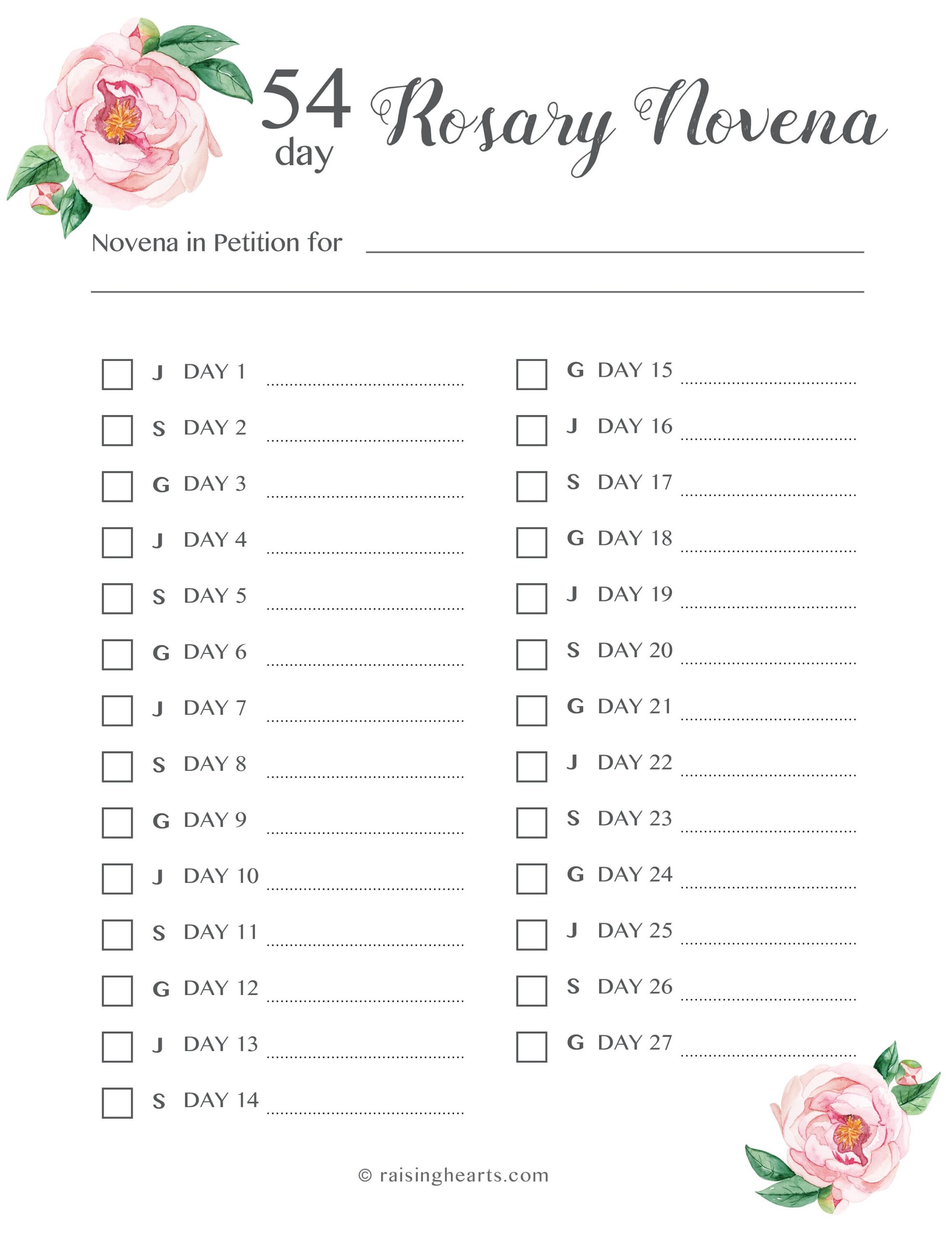 54 day Rosary Novena Tracker For Petition And Thanksgiving PDF 