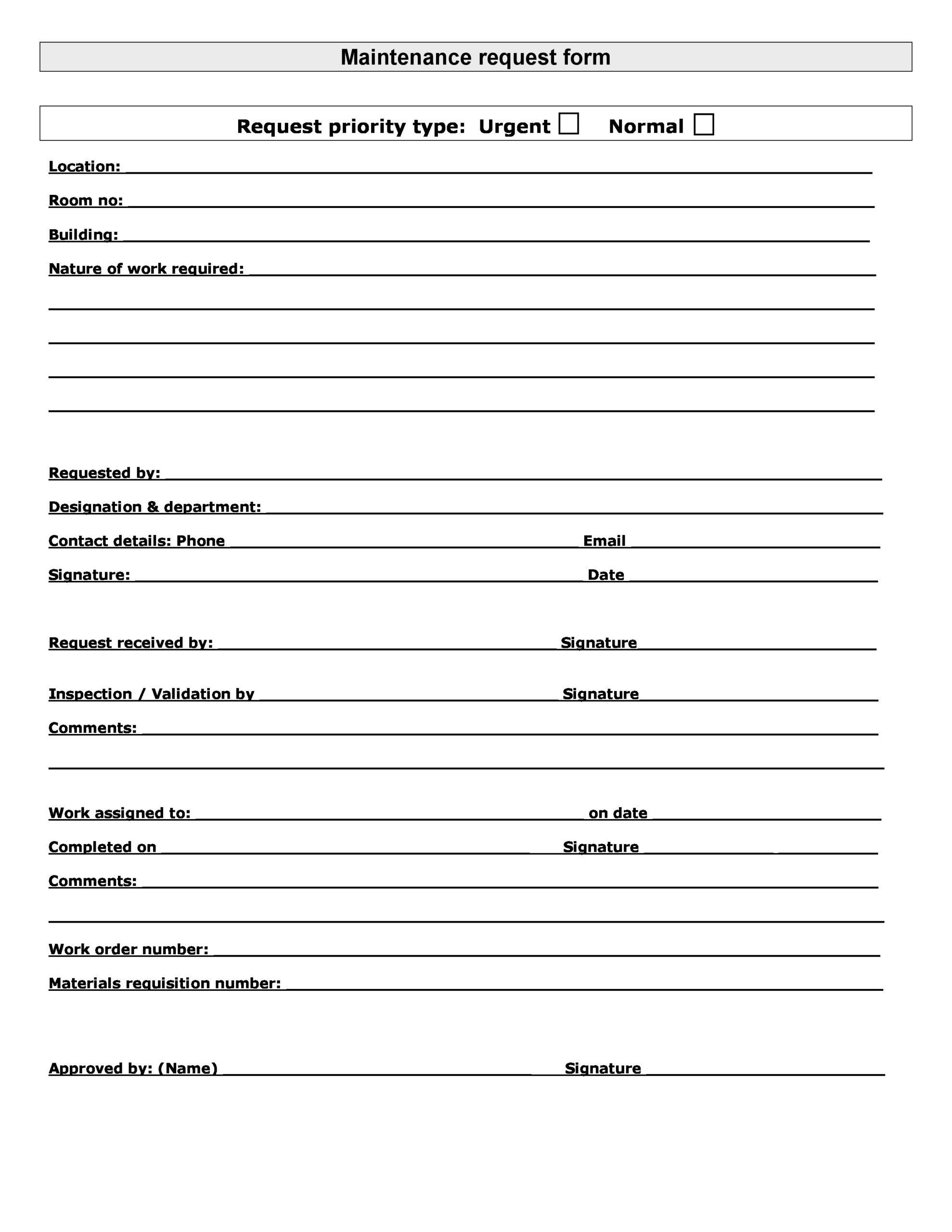 printable equipment maintenance request