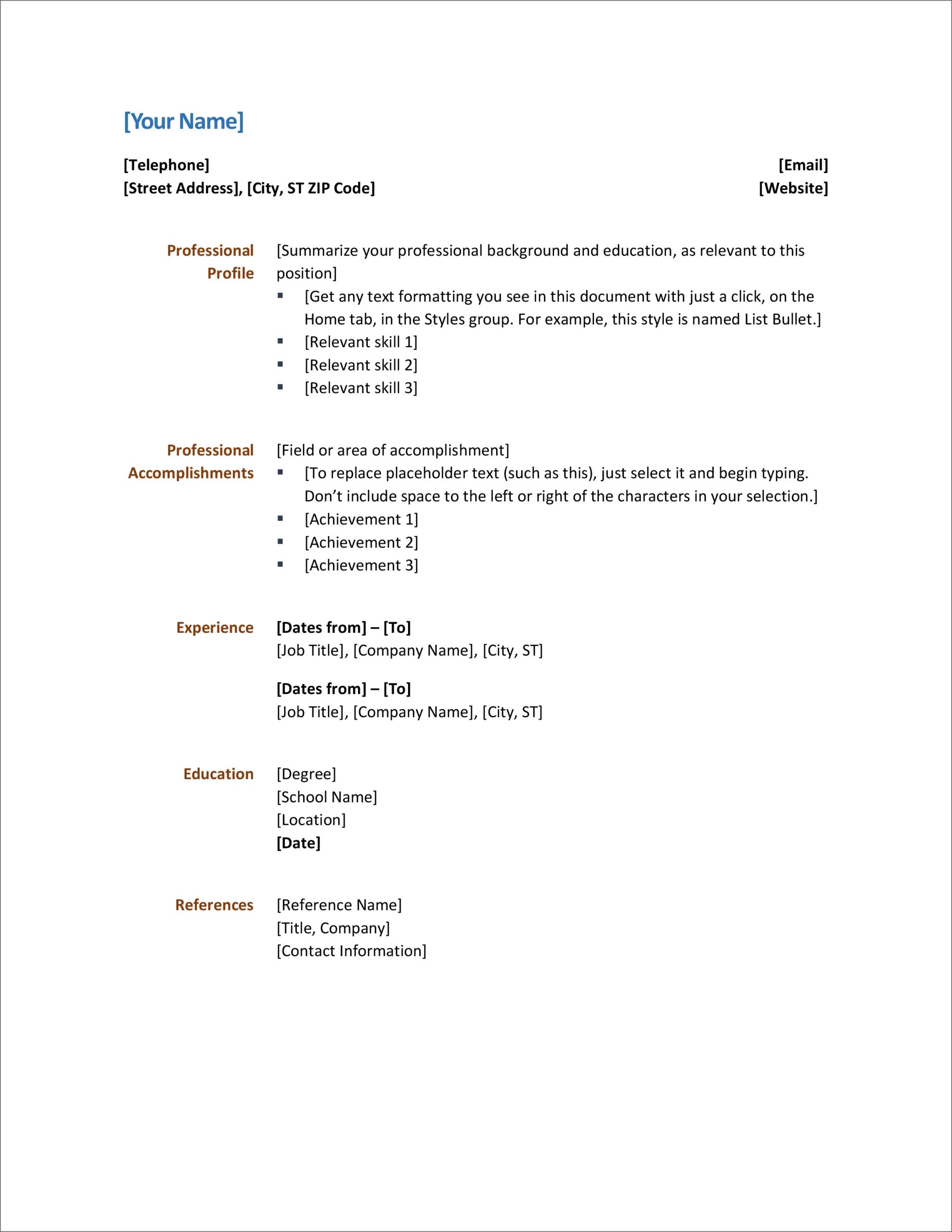 free printable resume templates microsoft word