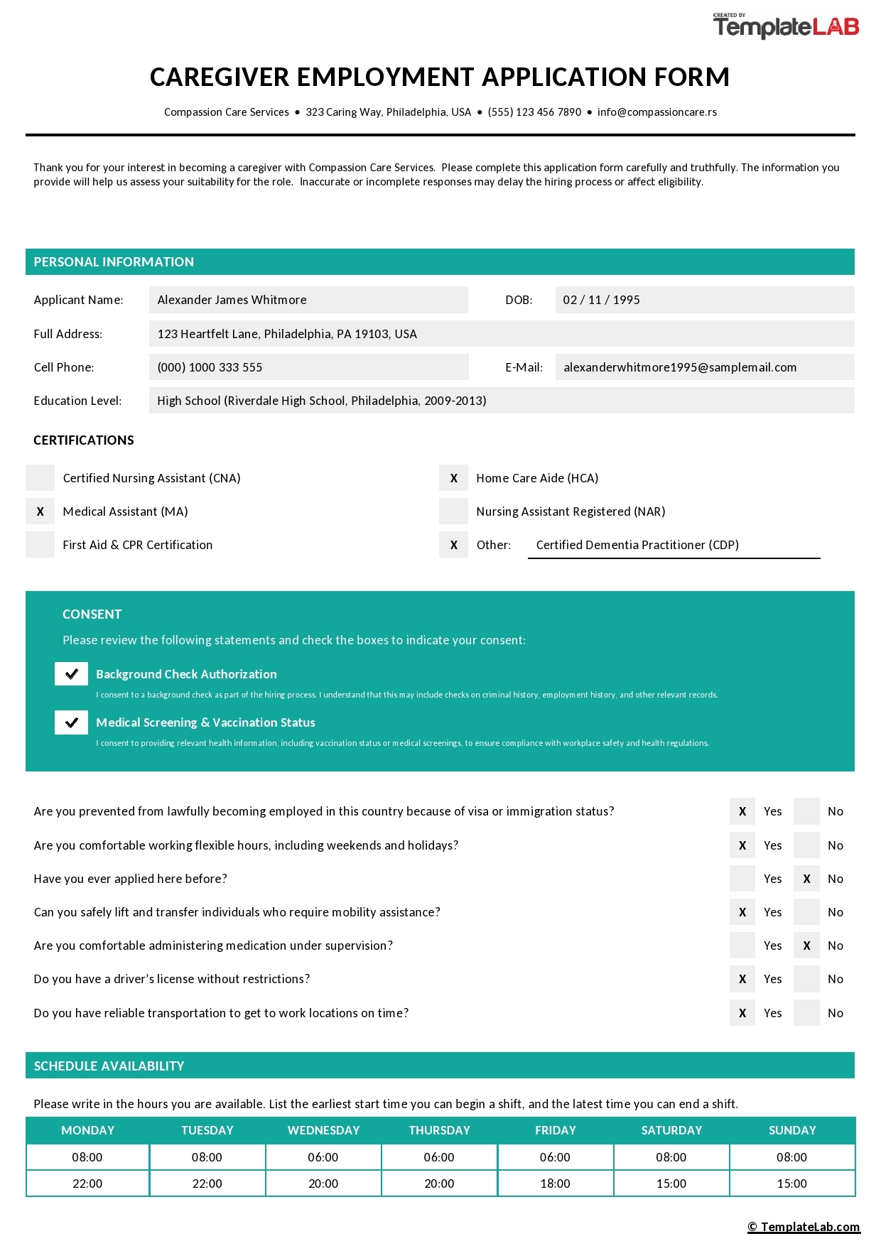 free printable employment application form