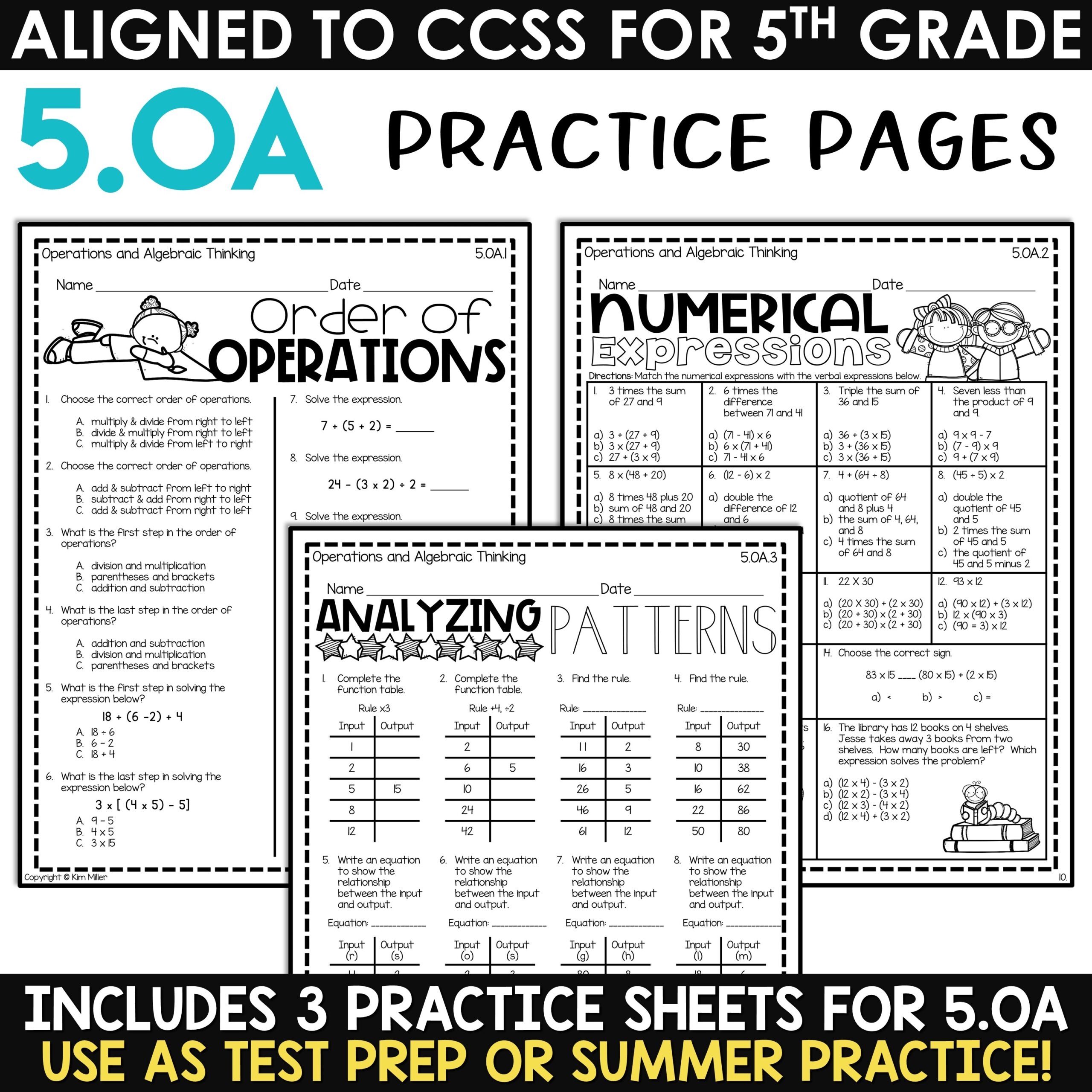 5th grade math assessment test printable