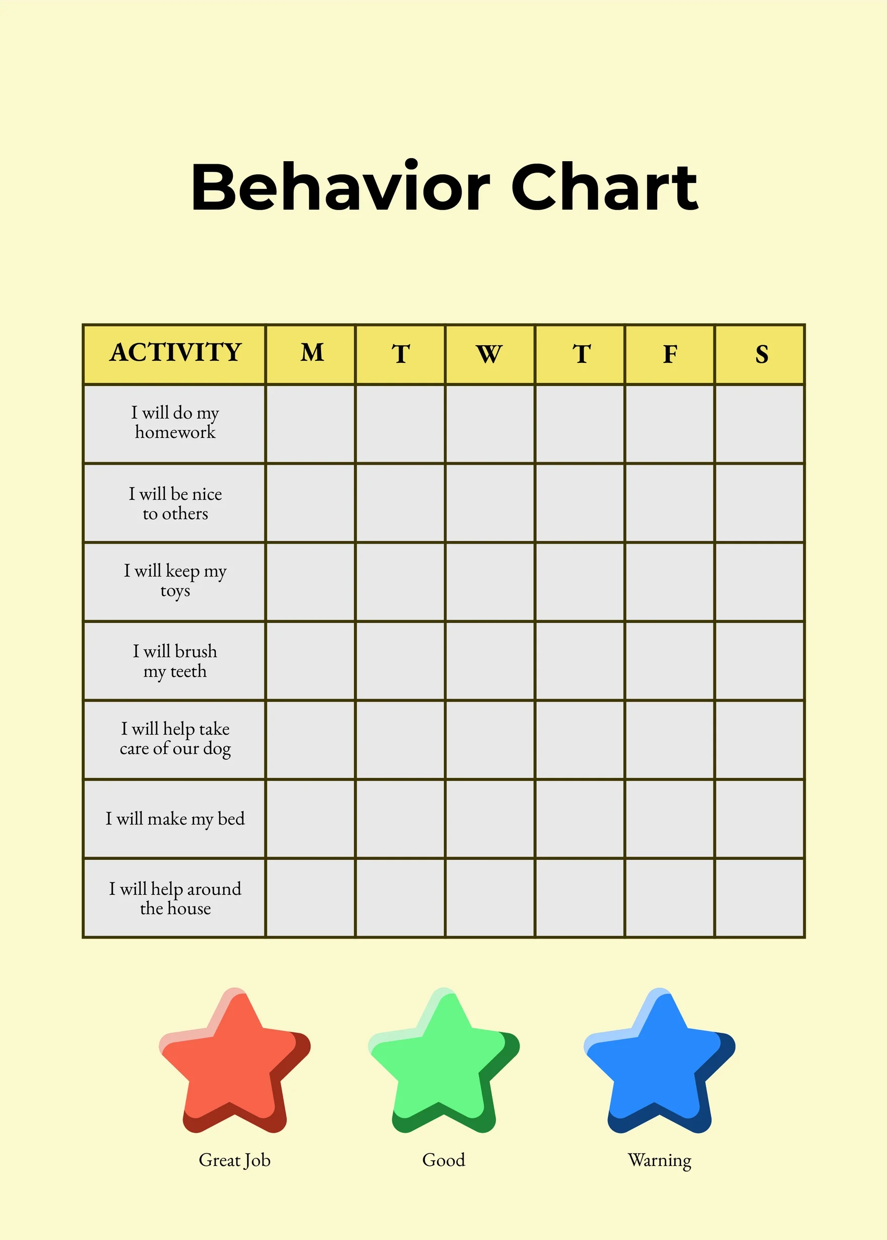 free printable behavior charts
