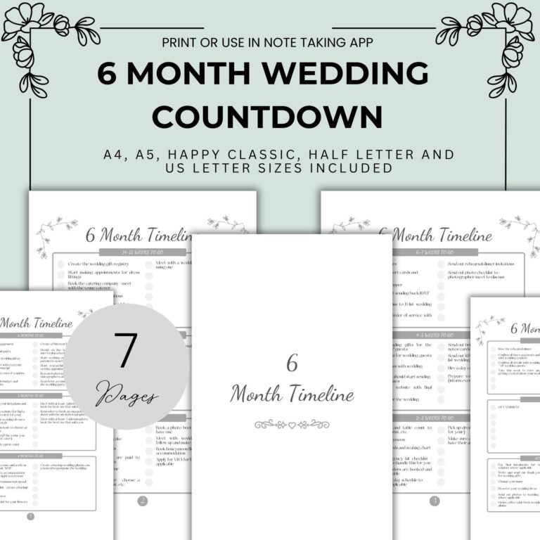6 Month Wedding Planning Checklist Printable Six Month Wedding 
