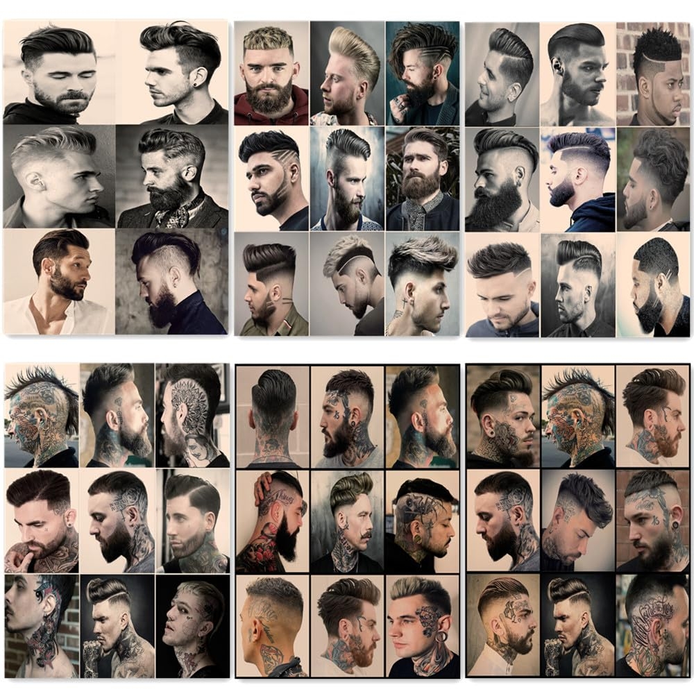 6 PCS Nostalgic Retro Mens Hairstyles Poster And Print Wall Charts Haircut U0026 Shave Hairdressing Ad Wall Painting Vintage Barber Shop Wall Decor Sticker A8 Amazon ca Beauty U0026 Personal Care