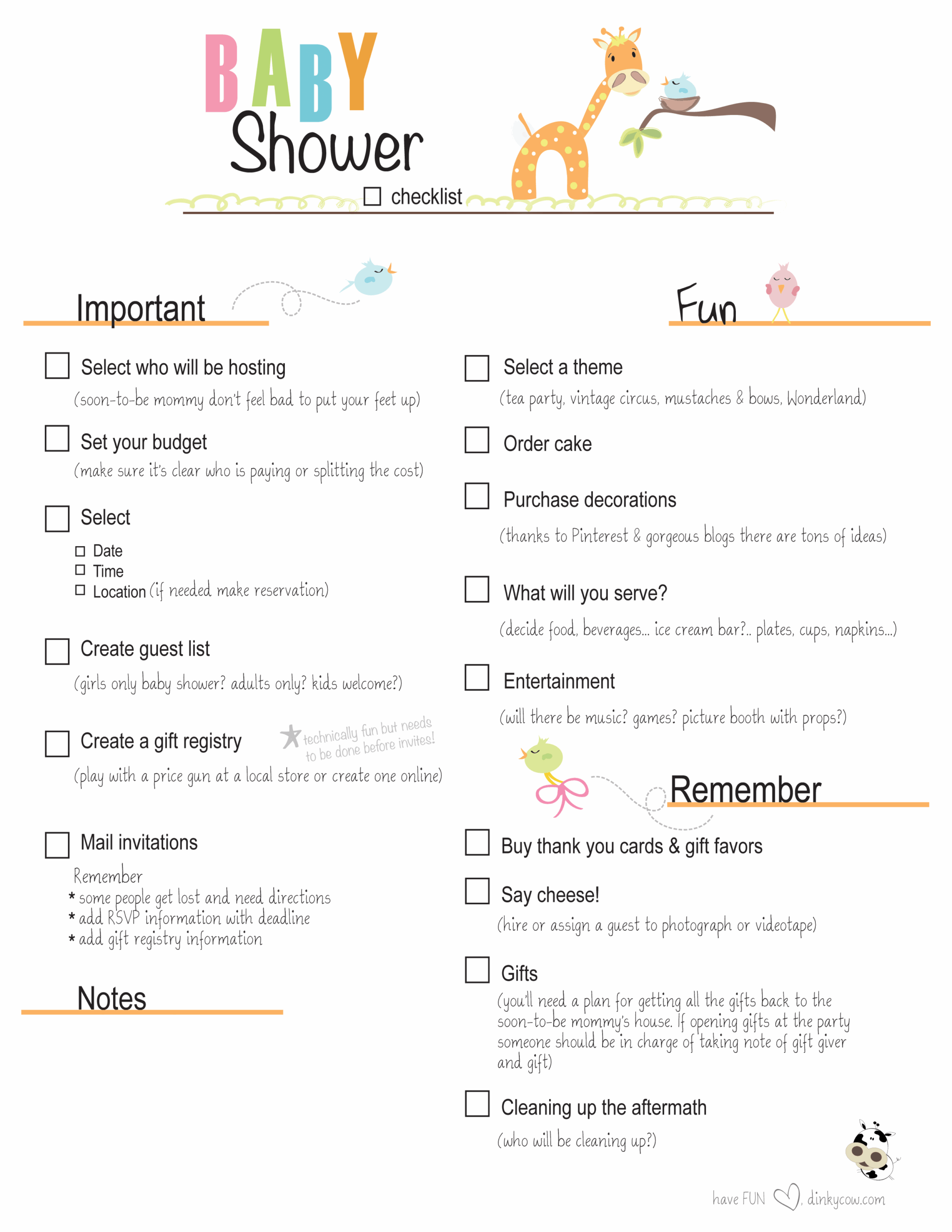 baby shower checklist printable