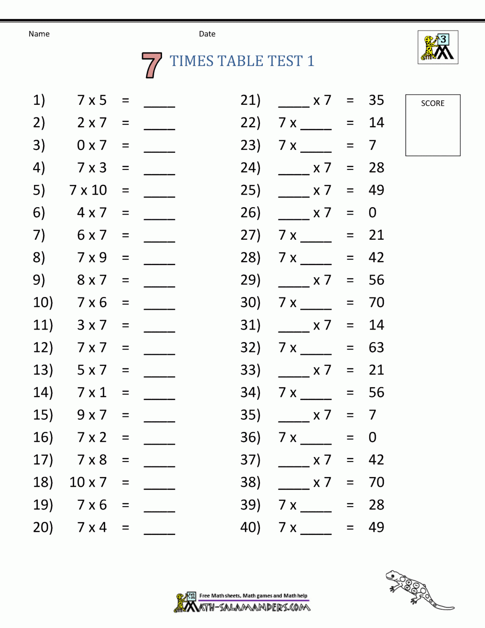 7th grade math test printable