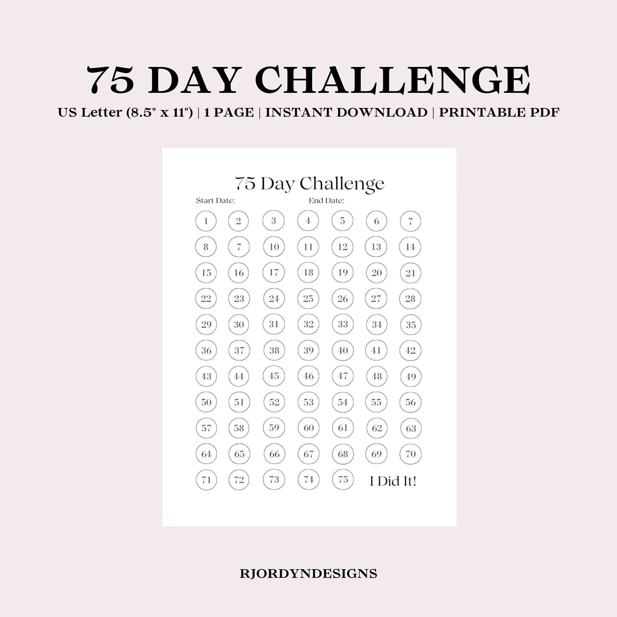 75 day hard challenge printable