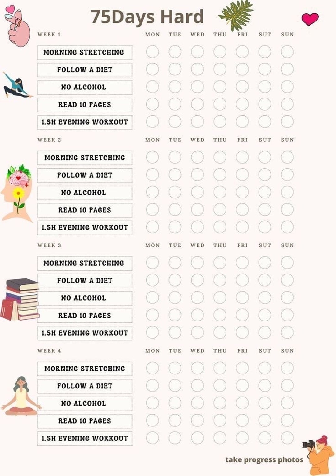 75 Days Hard Challenge Checklist Etsy