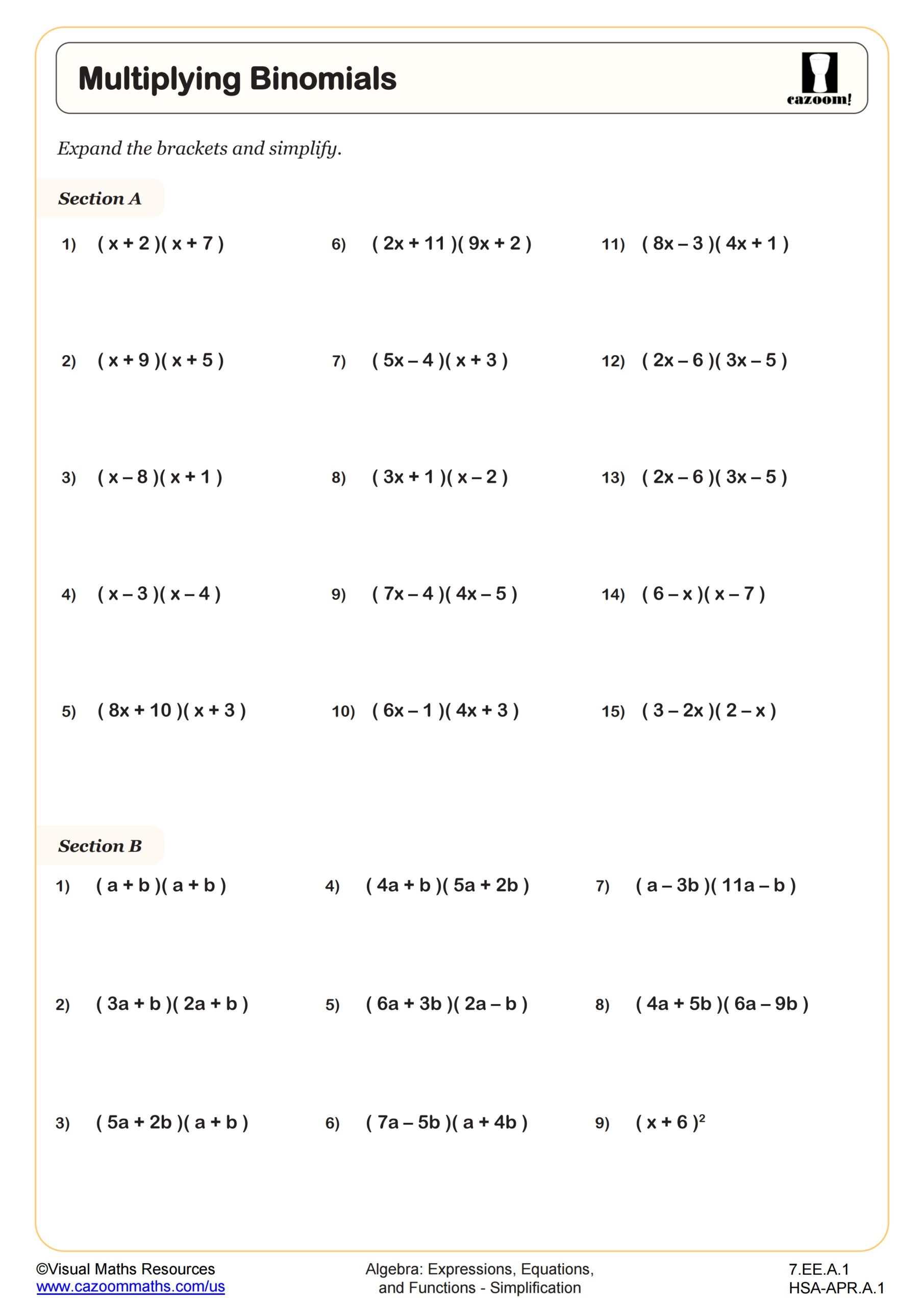 7th grade math printable worksheets