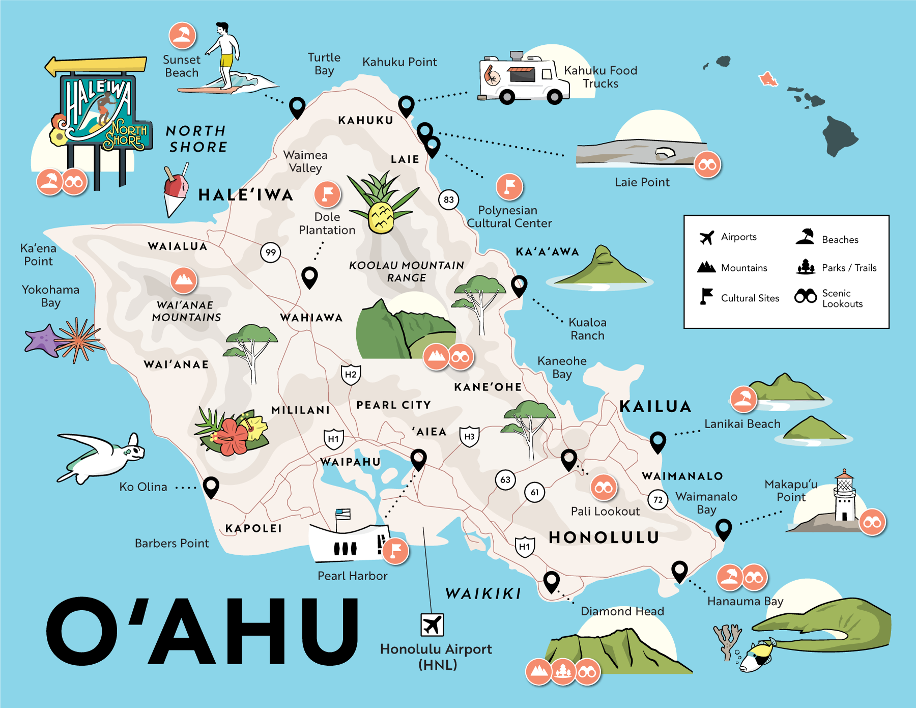 8 Oahu Maps With Points Of Interest 8 Oahu Maps With Points Of Interest