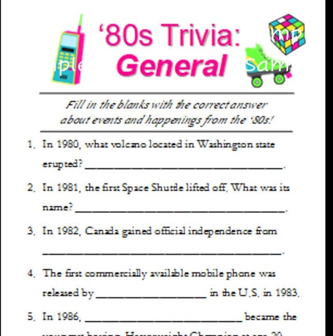80s Trivia Pack Printable Trivia 1980 s Game Includes Answers Etsy
