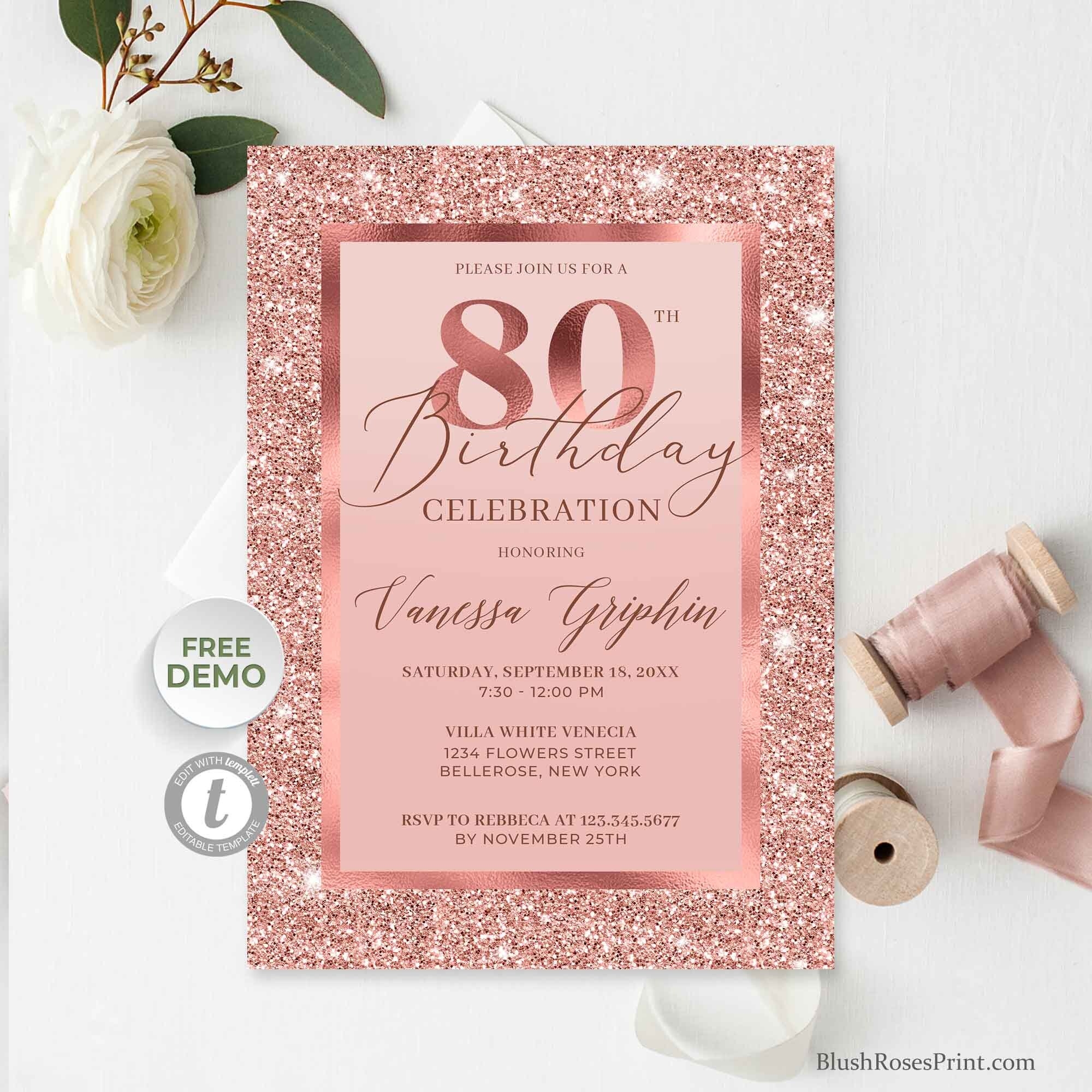 80th birthday invitation templates free printable