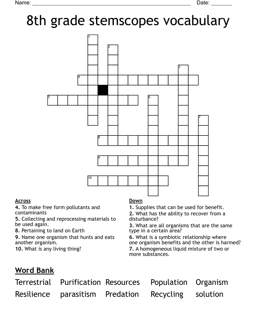 8th Grade Stemscopes Vocabulary Crossword WordMint