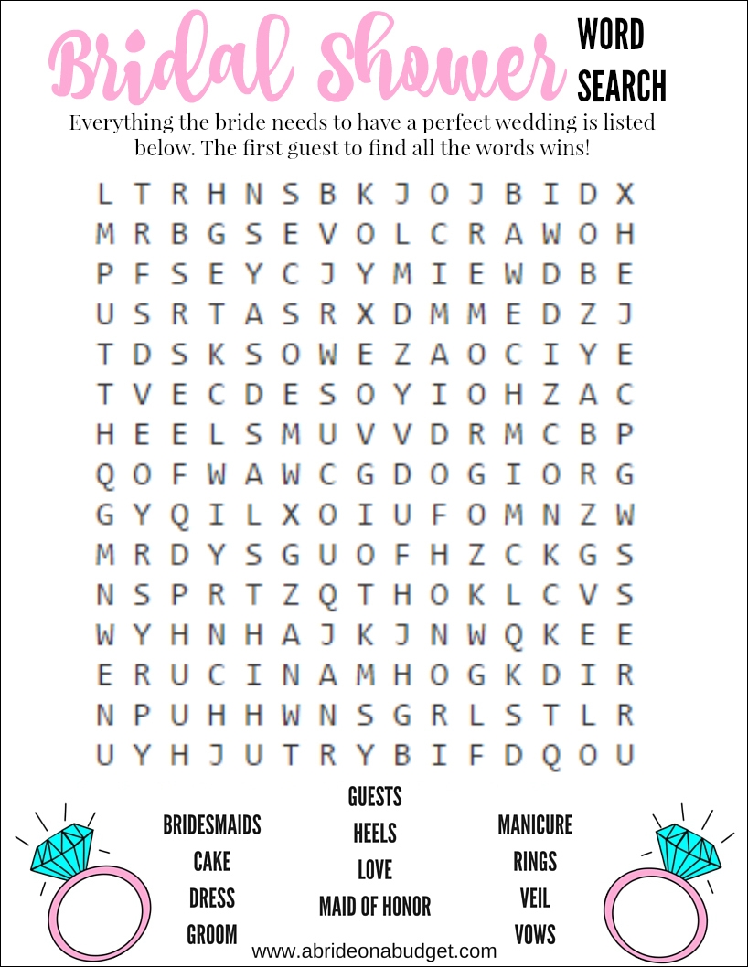 free bridal shower games printable