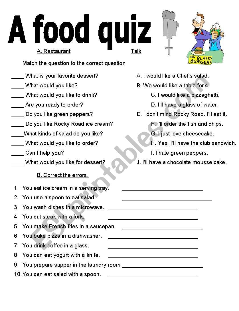 A Food Quiz ESL Worksheet By MsTheo Worksheets Library