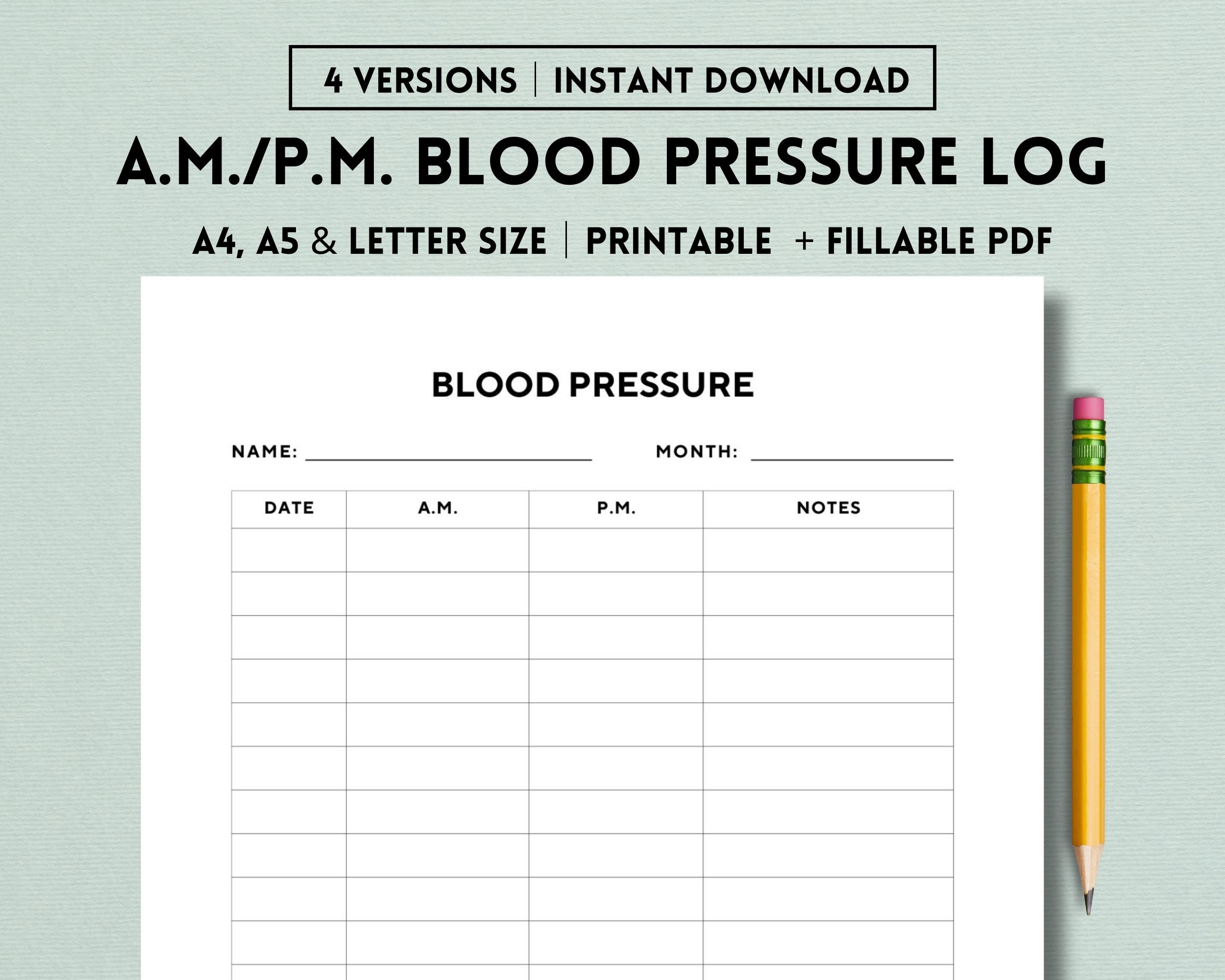 A M P M Blood Pressure Log Printable Template Morning And Evening Blood Pressure Log Daily Blood Pressure Tracking Blood Pressure Chart Etsy