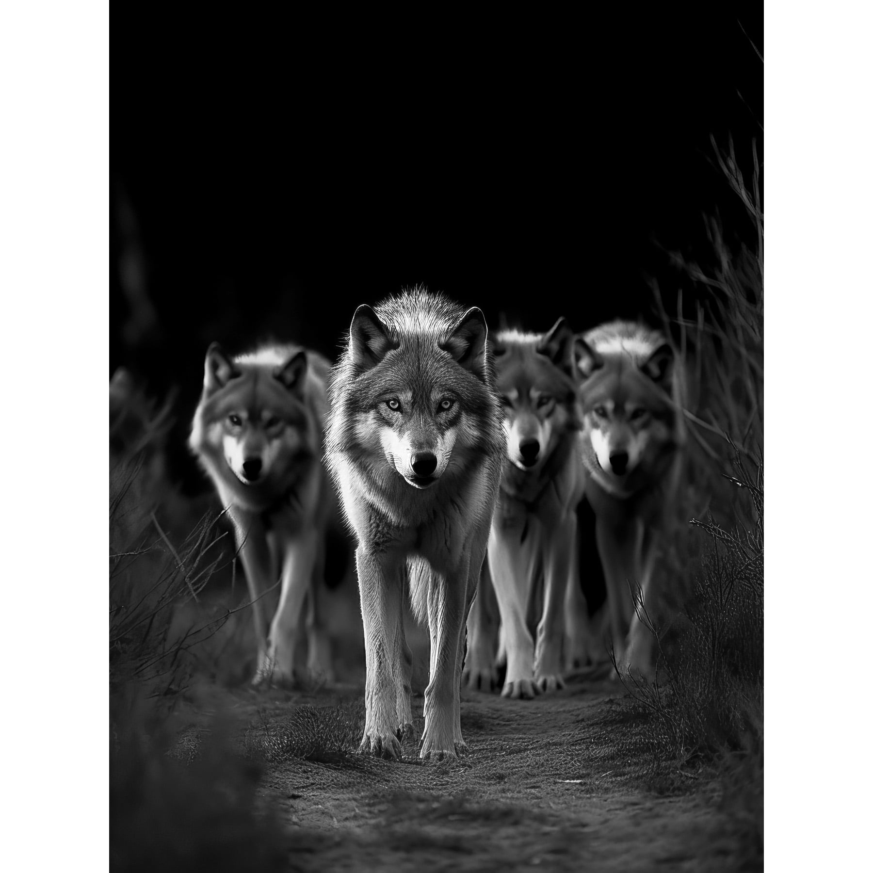 A Pack Of Wolves Wild Animal Black And White Photo Large Wall Art Poster Print Thick Paper 18X24 Inch