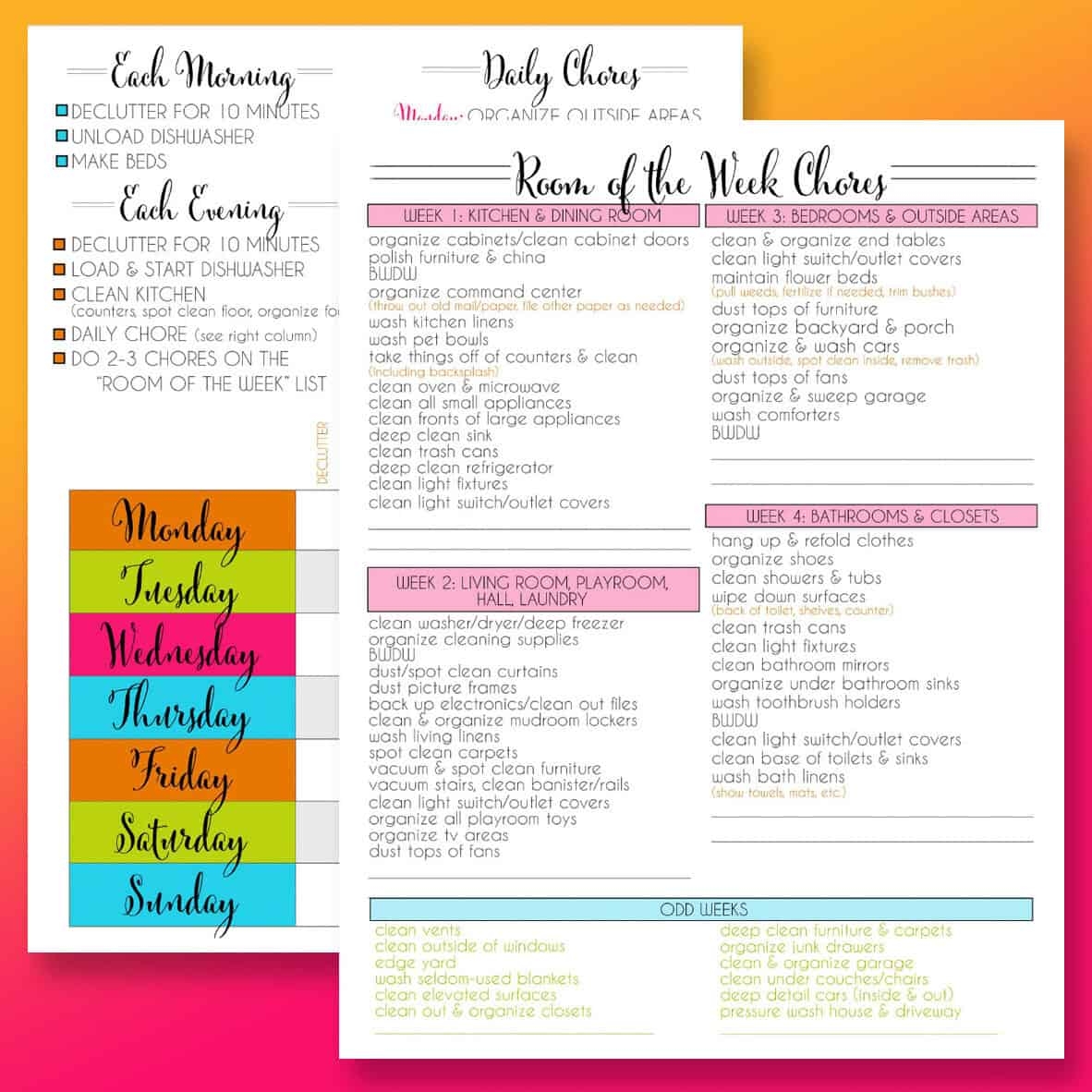daily weekly monthly cleaning checklist printable