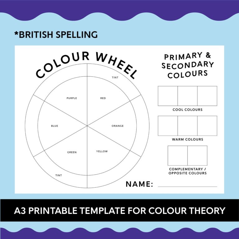 A3 Printable Colour Wheel Template British Basic Primary U0026 Secondary Colours Fun Student Lesson Activity Worksheet Painting Class