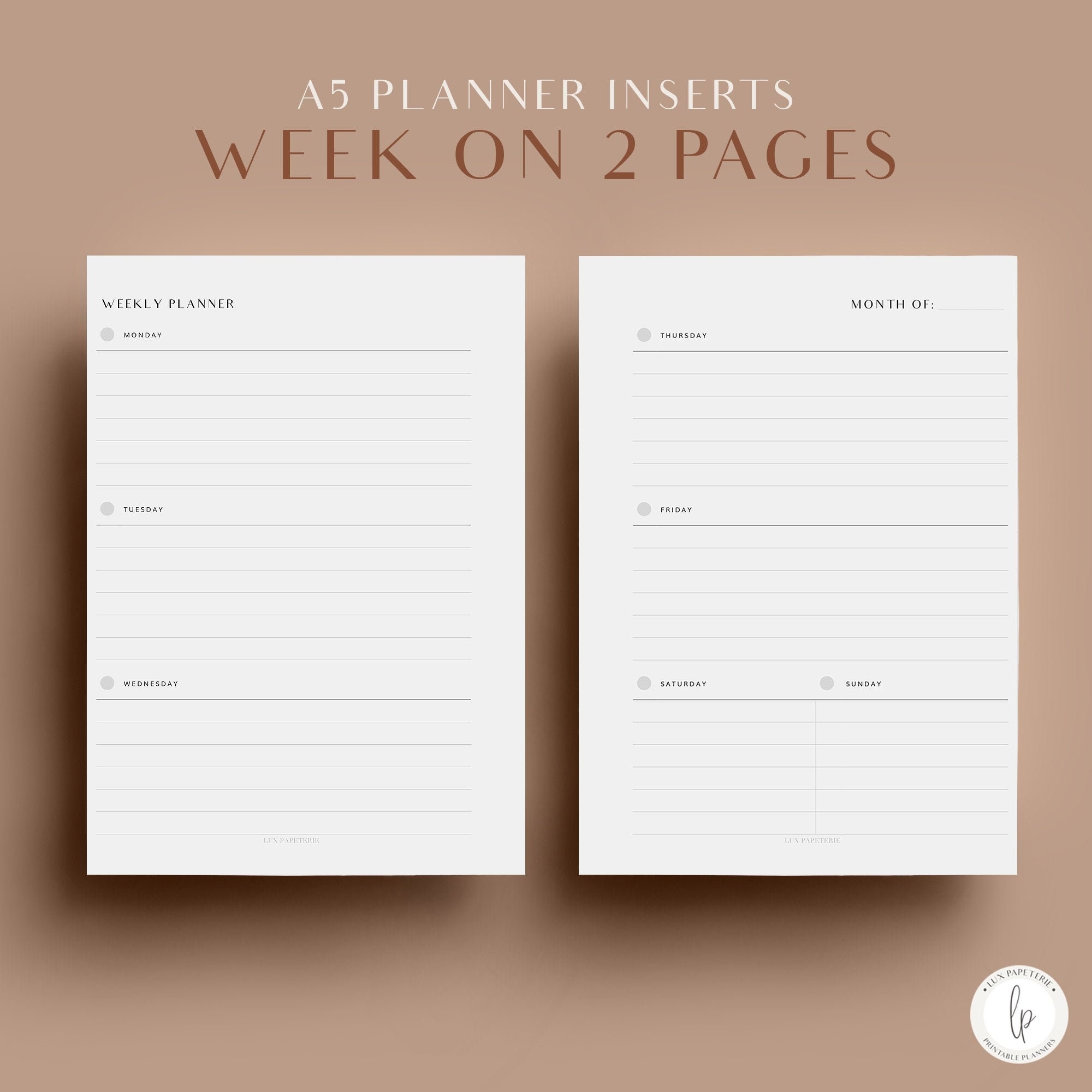 a5 weekly planner printable