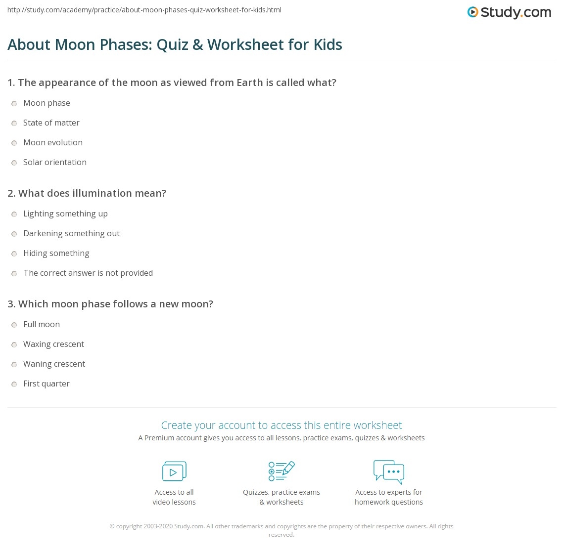 About Moon Phases Quiz U0026 Worksheet For Kids Study