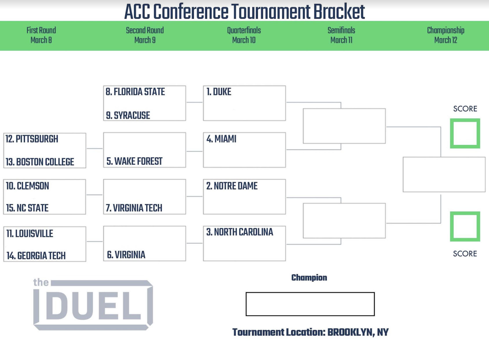 ACC Basketball Tournament Printable Bracket 2022 FanDuel Research