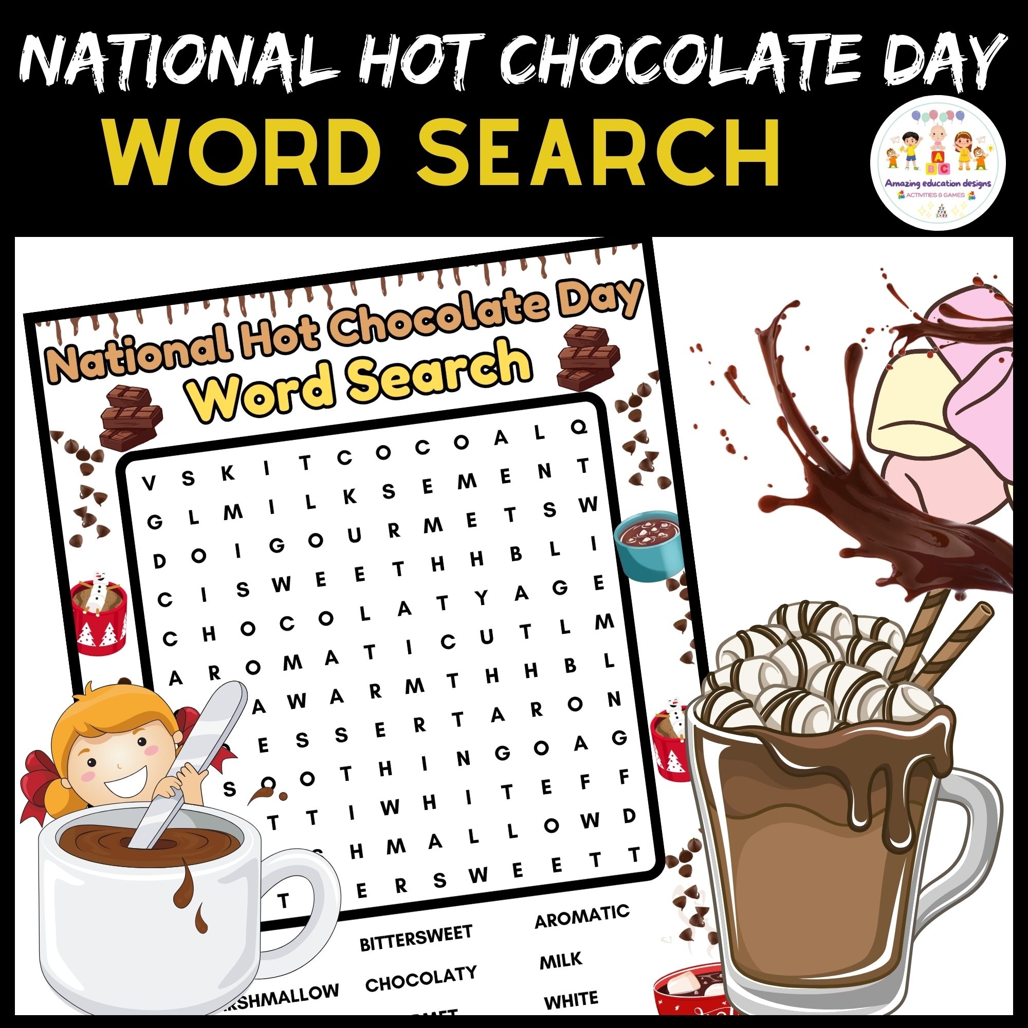 Activities Word Search Worksheets National Hot Chocolate Day Made By Teachers