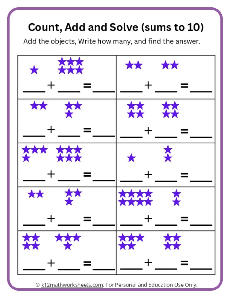 Adding With Objects Worksheets K12 Math Worksheets