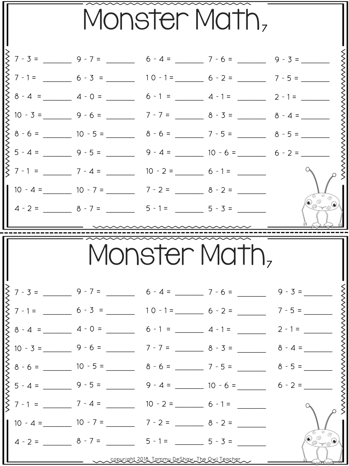 Addition And Subtraction Fact Fluency Practice The Owl Teacher