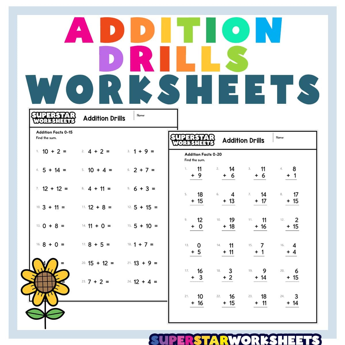addition to 15 worksheets printable