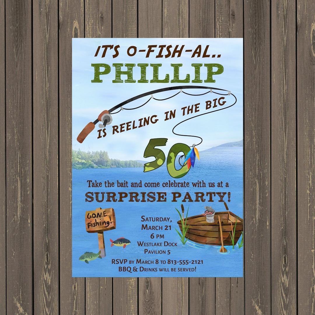 Adult Masculine Fishing Birthday Party Invitation 50th 60th 70th Worksheets Library