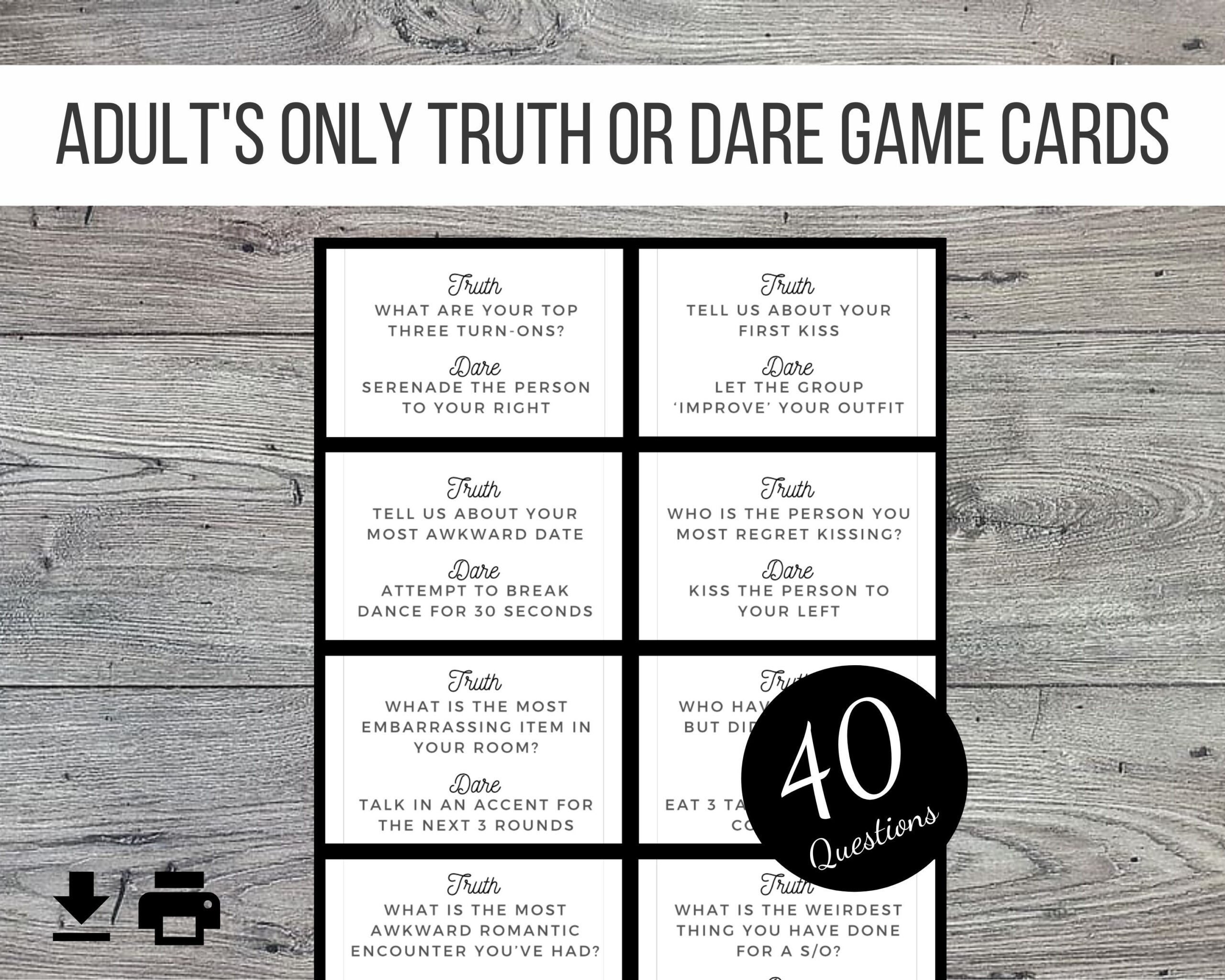 Adults Only Truth Or Dare Printable Party Game 40 Cards Adults Only Truth Or Dare Printable Party Game 40 Cards