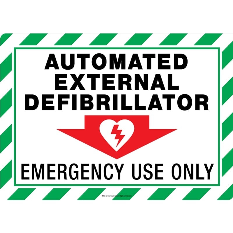 AED Emergency Use Only Green White Border Visual Workplace Inc 