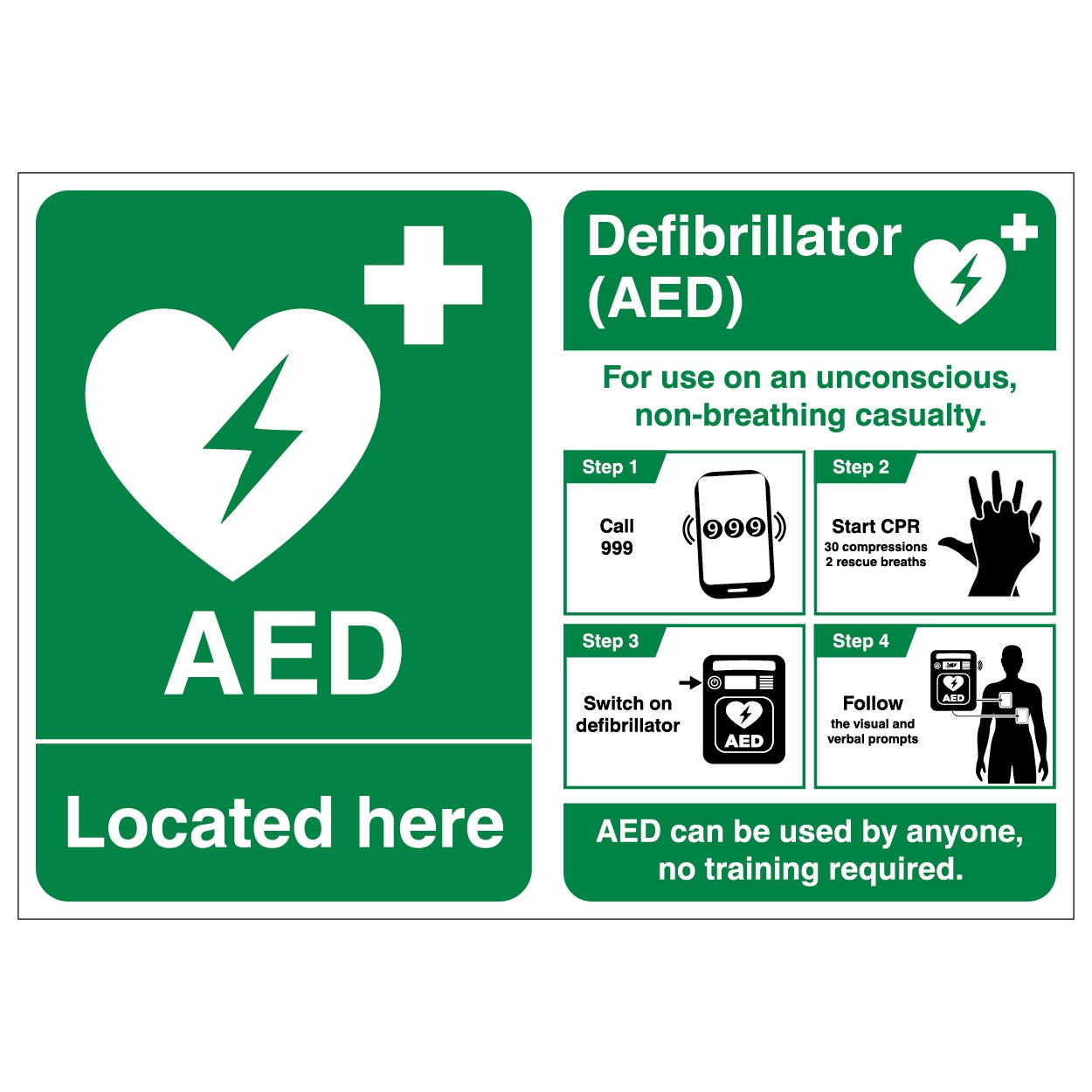 AED Located Here Defibrillator Poster FirstAid4Less