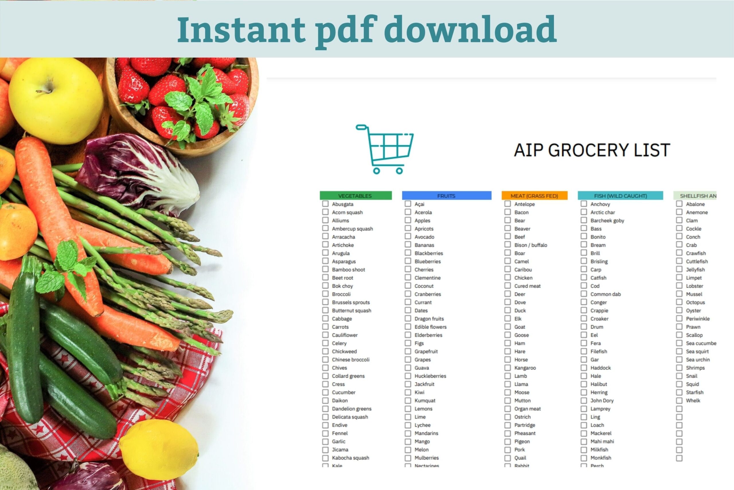 AIP Food List Printable Paleo Autoimmune Protocol Grocery 
