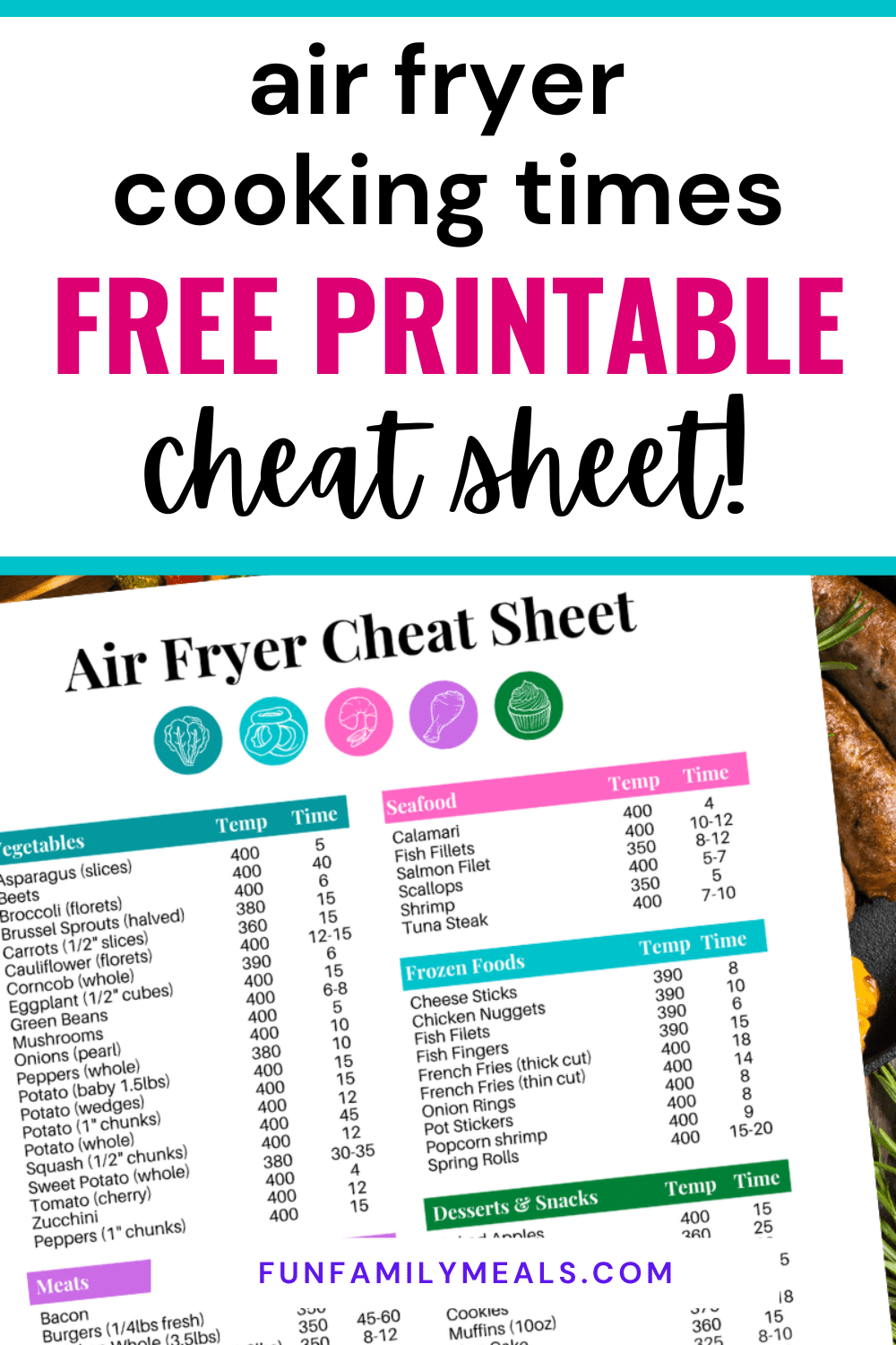 printable air fryer cooking chart