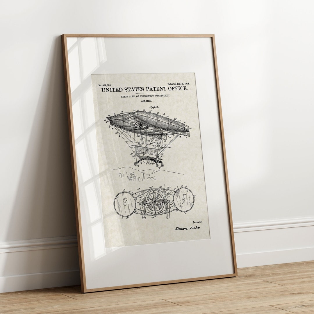 Airship 1908 free Shipping Large Unframed 8 5x11 Patent Print Etsy Canada