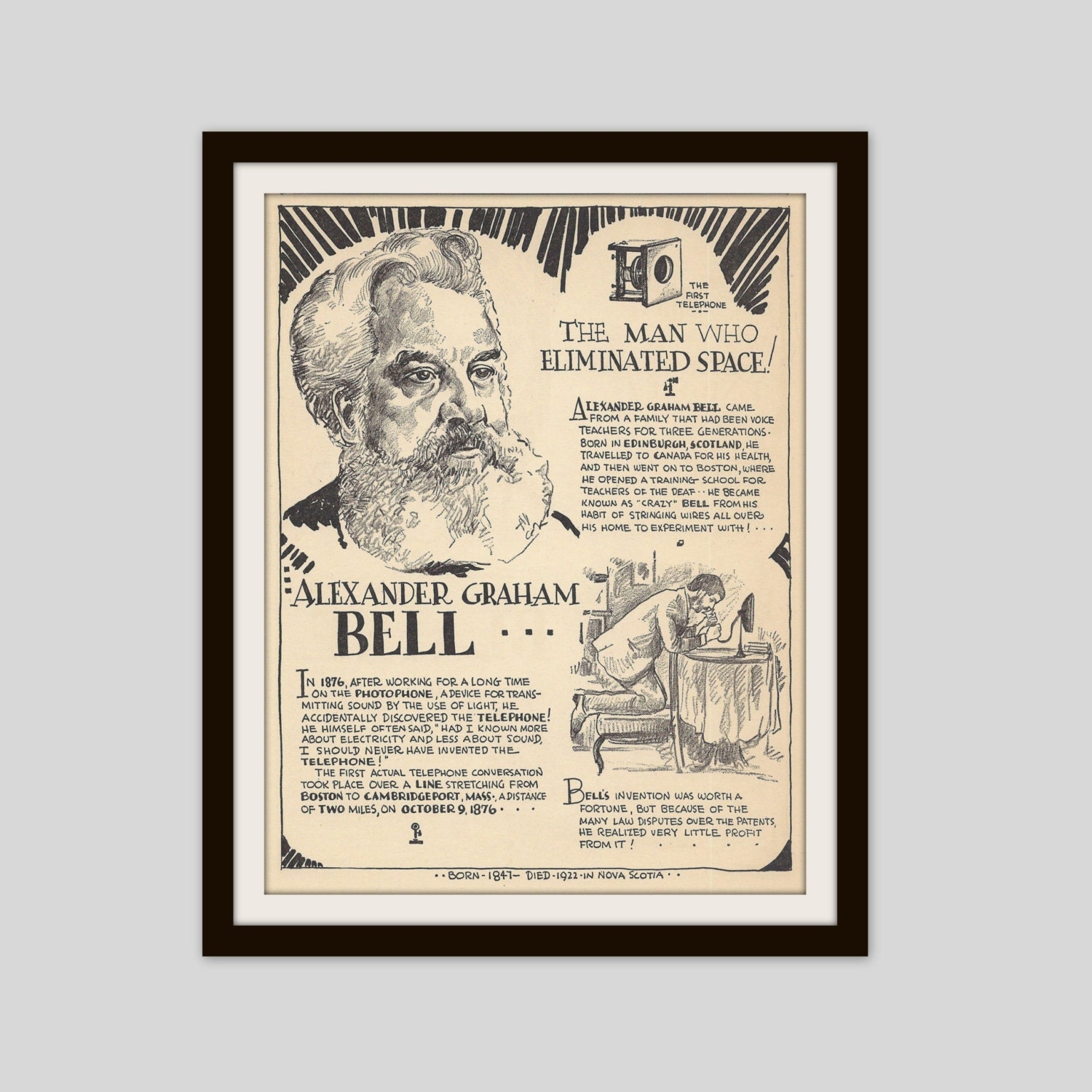 Alexander Graham Bell Vintage Art Print Classroom Decor History 